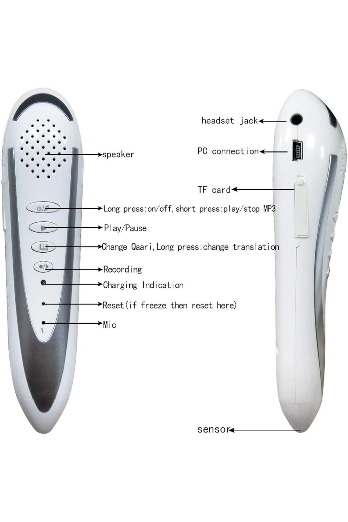 Generic-UUSOWARM Quran Pen Reader, 16G Digital Quran Reader Translator with Multilingual 25 Reciters, Rechar 5