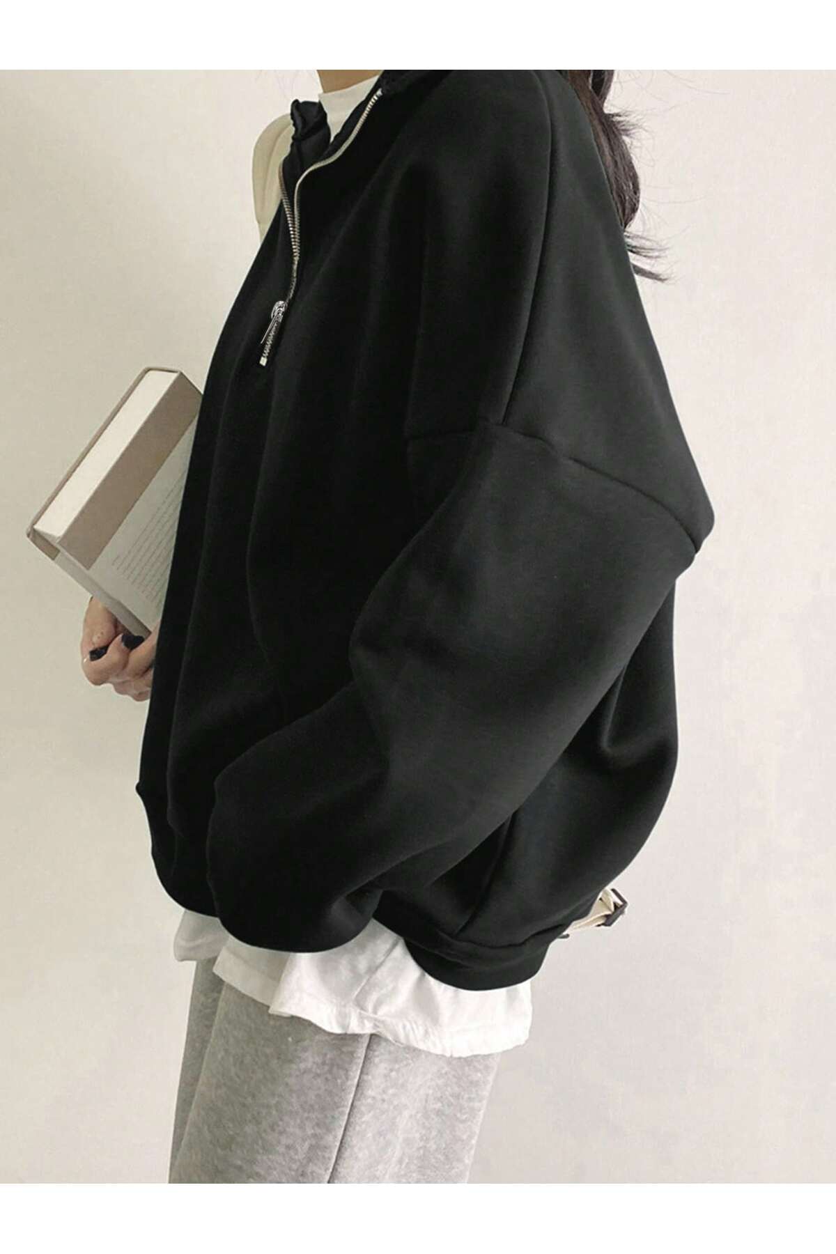 EYAX MODA Unisex Dik Yaka Yarım Fermuarlı Sweatshirt görsel 2
