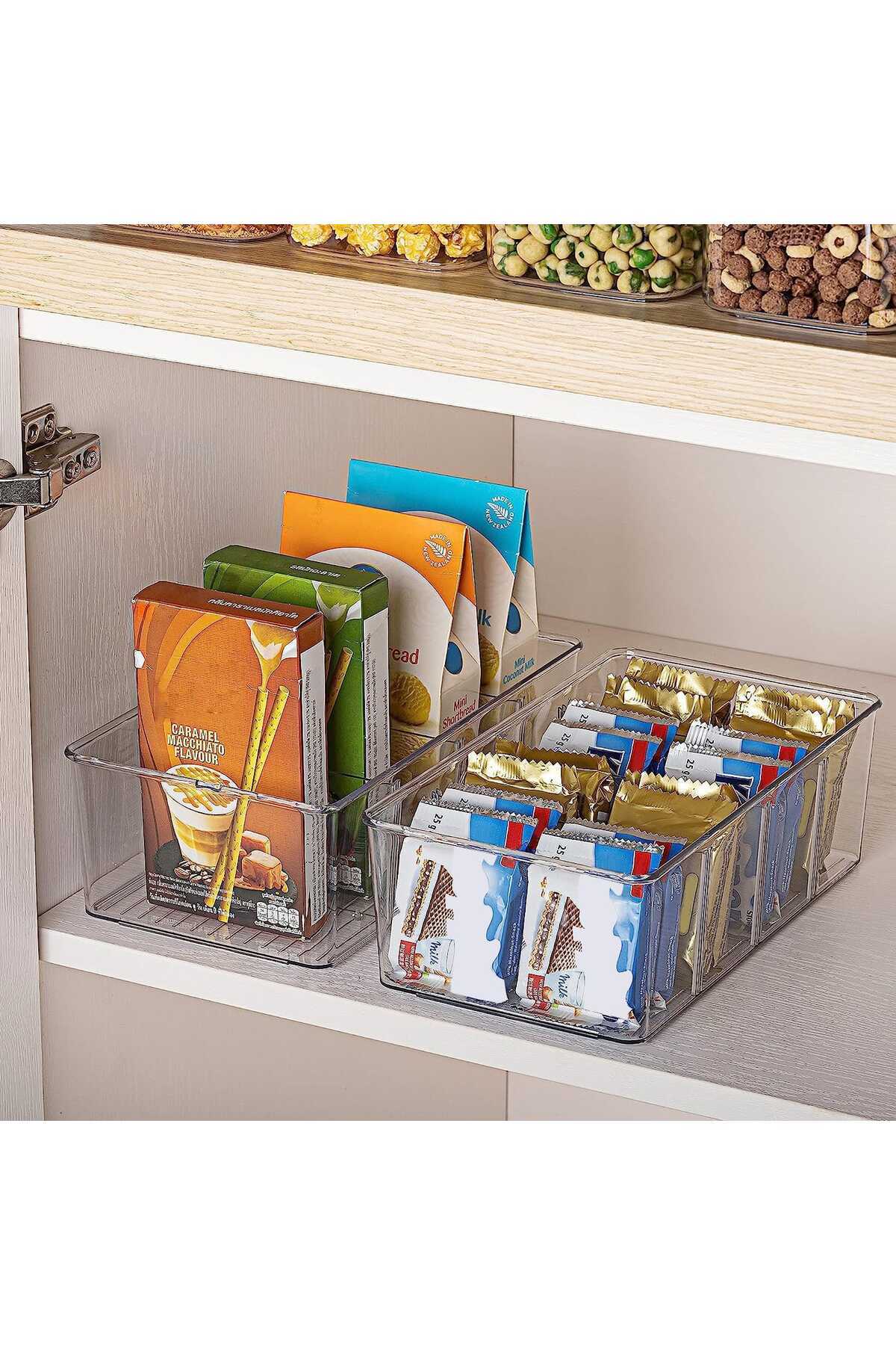 Elindor-Set of 4 Elindor® Containers for Pantry and Refrigerator, with Adjustable Compartments, Plastic 7