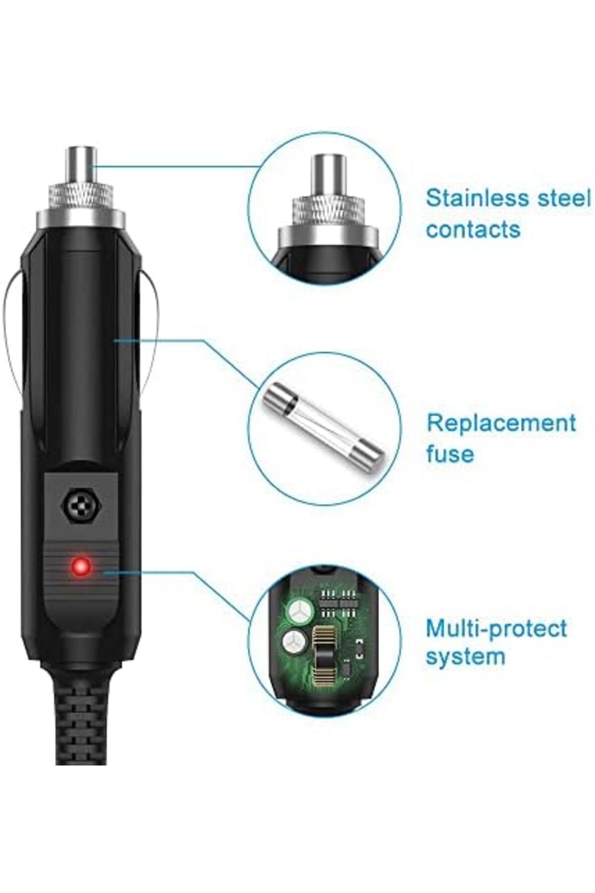 GENERIC4-BENSN DC 12V 2A Car Charger Universal Power Cord with 8 Connector Tips for DVD Player, GPS, Bluetoot 5