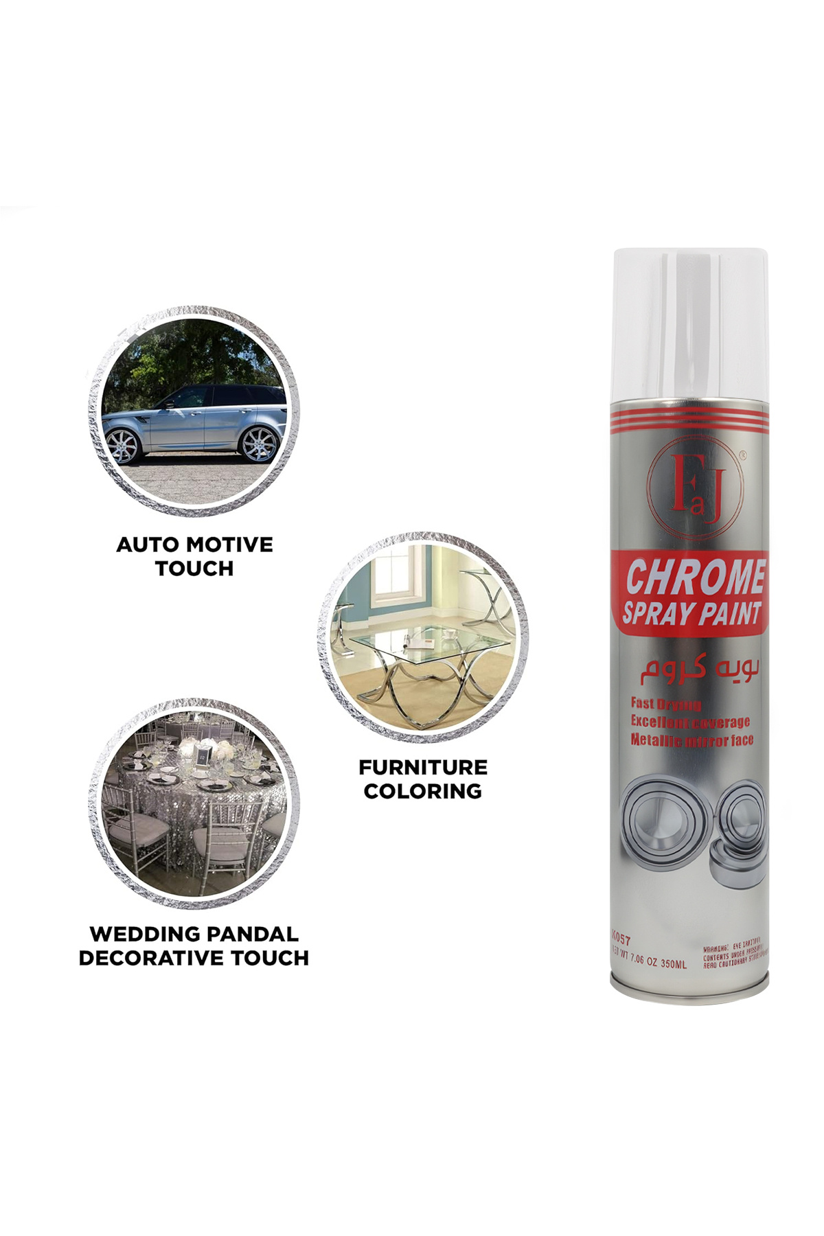 FAJ-Chrome Spray Paint K057 350ML – Fast Drying Metallic Mirror Finish for Multi-Surface Use 5