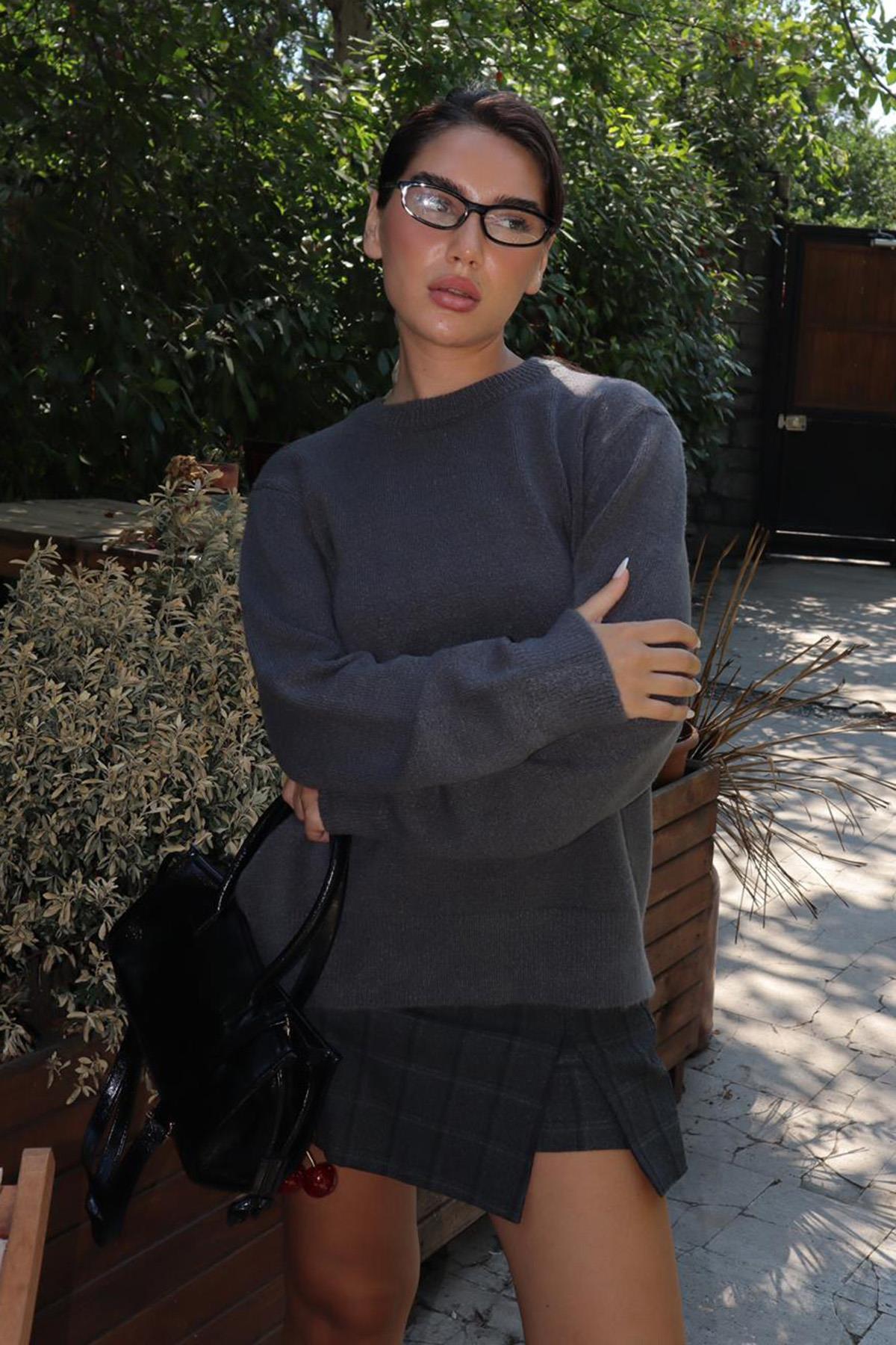 Madmext  Antrasit Bisiklet Yaka Kadın Triko Kazak Mg2494 - Görsel 5