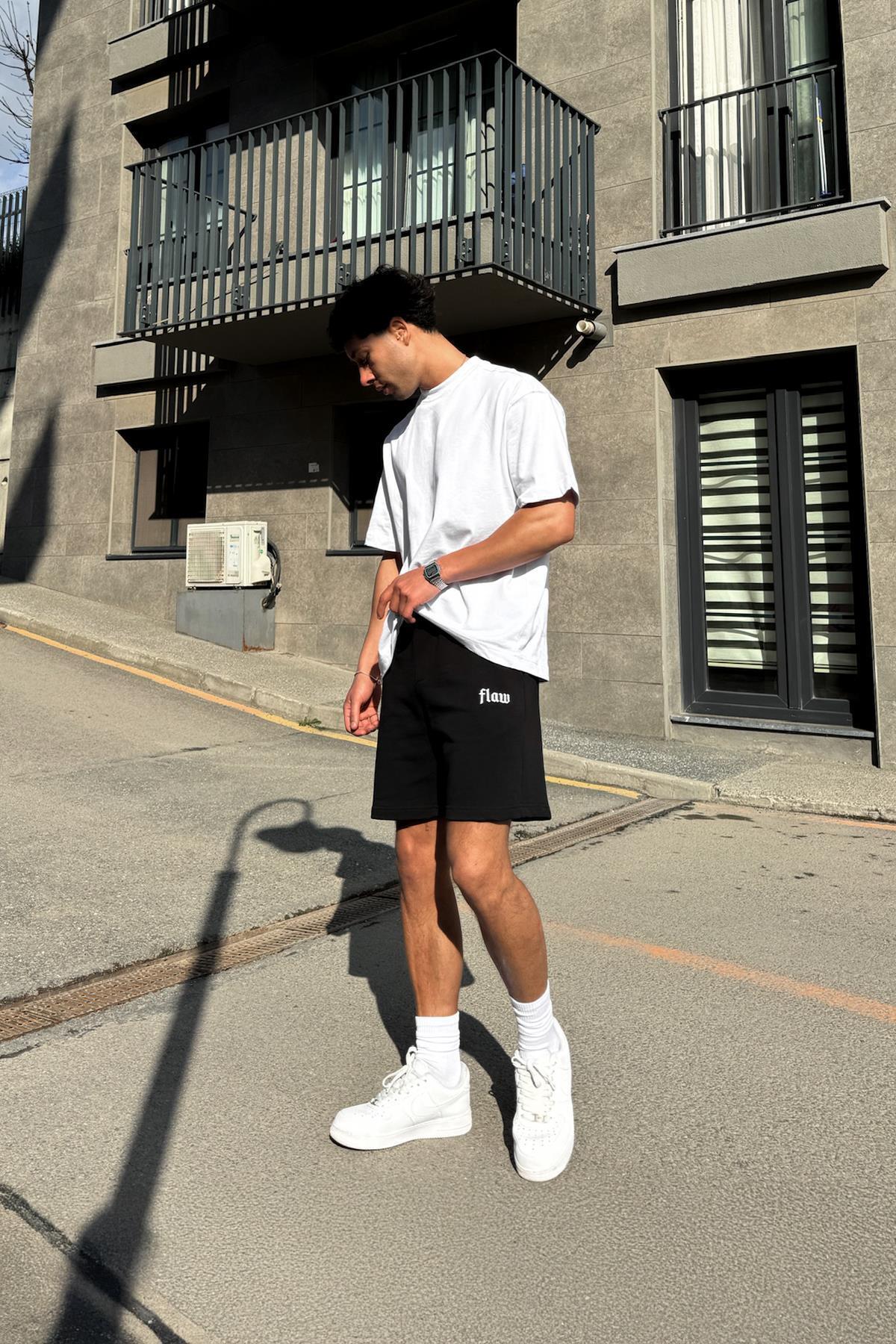 Flaw Wear  Flaw Nakışlı Bel Lastikli Şort Siyah - Görsel 5