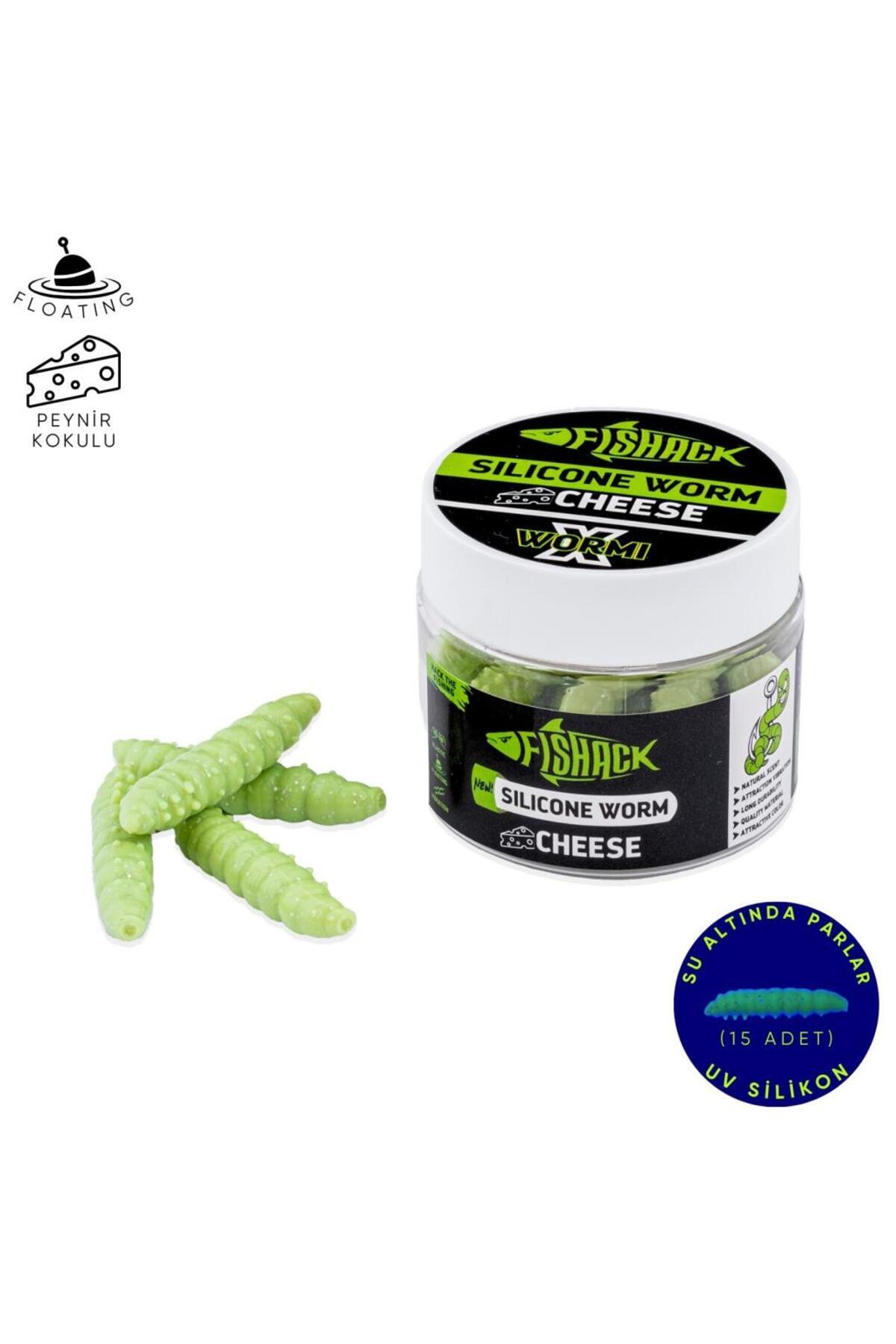 Fishack Yüzen Silikon Kurt - Glow Alabalık Yemi - 37mm - Sarımsak Kokulu - Küf Yeşili - Trout Bait