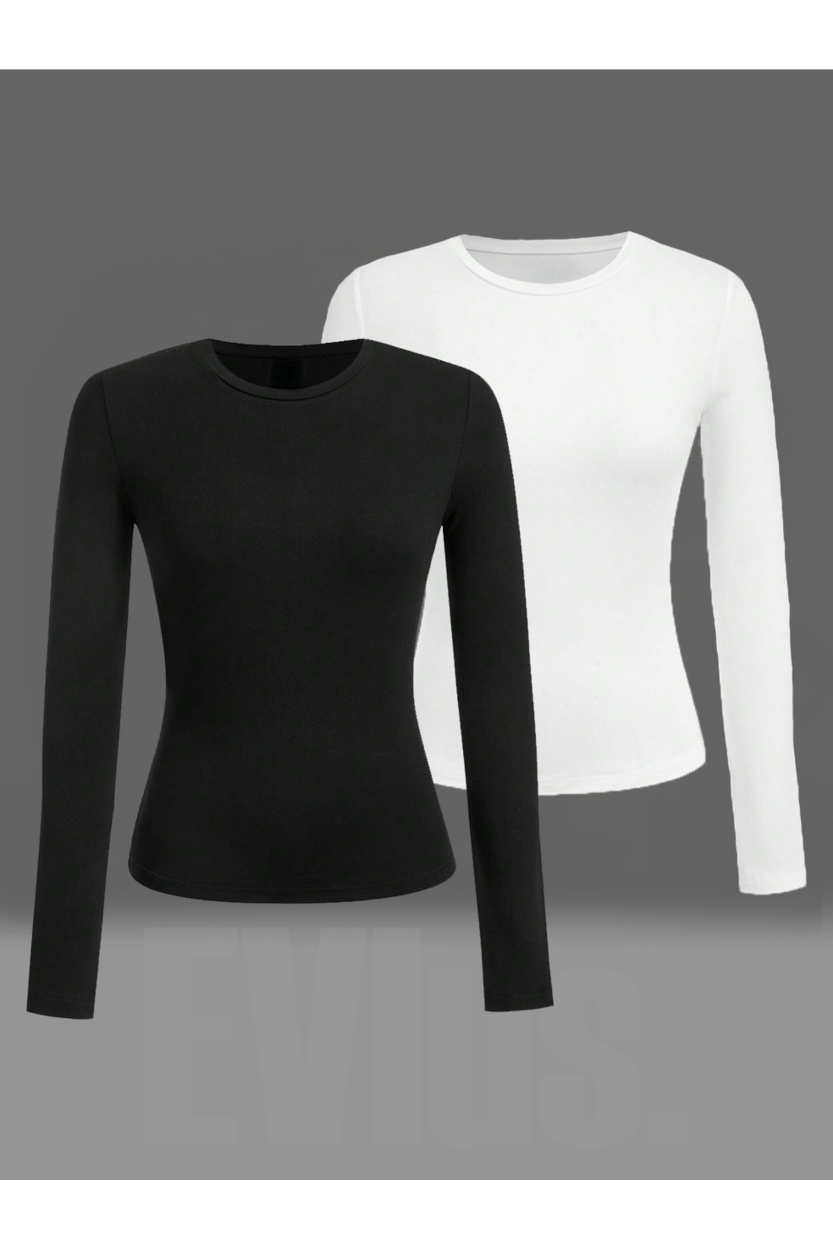 EVIus Set of 2 Women's Long Sleeve Bodysuit Lycra Slim Fit Seasonal Flexible Soft