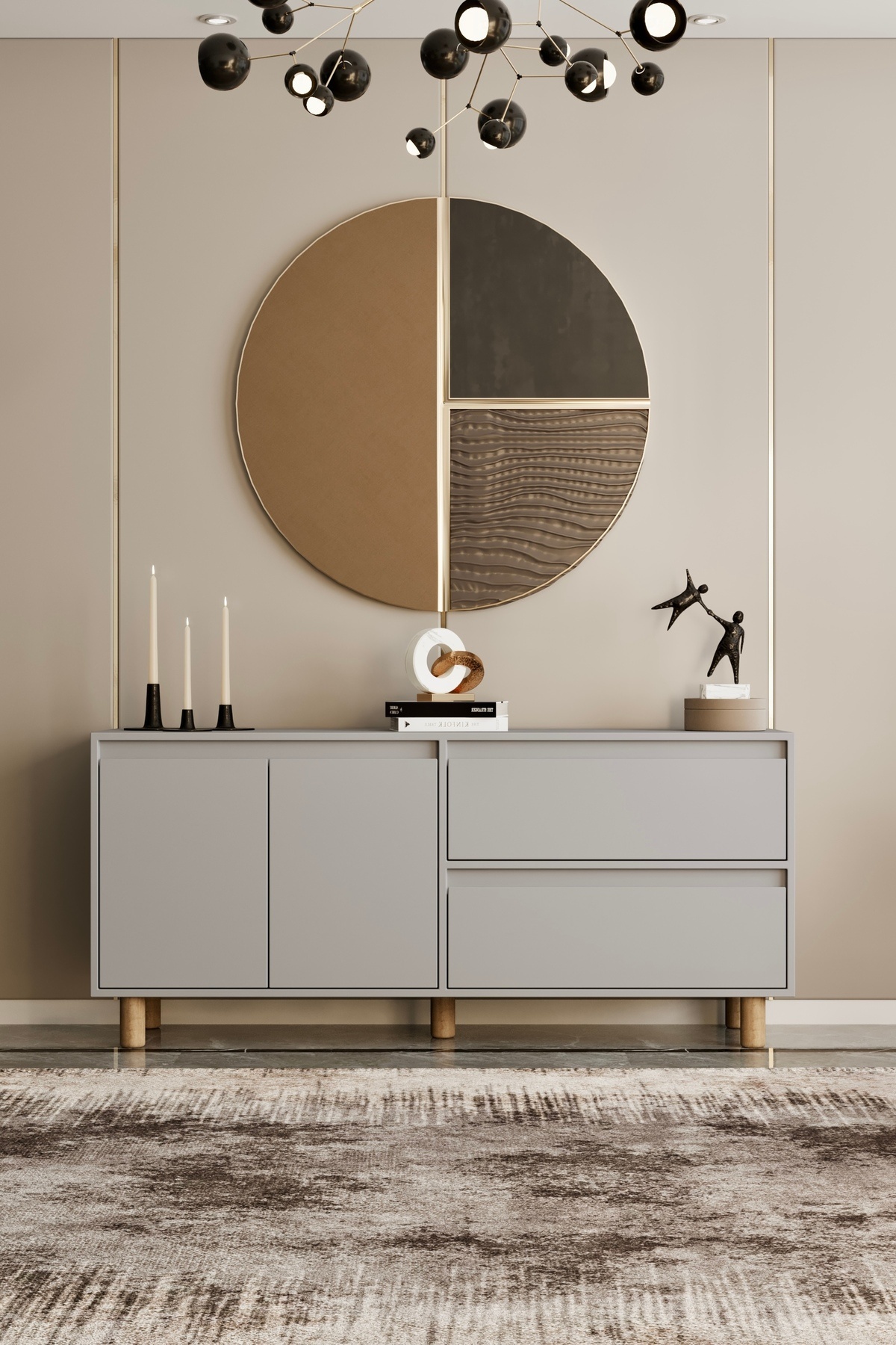 moldesan Mila sis gri MDF 140 cm raflı konsol