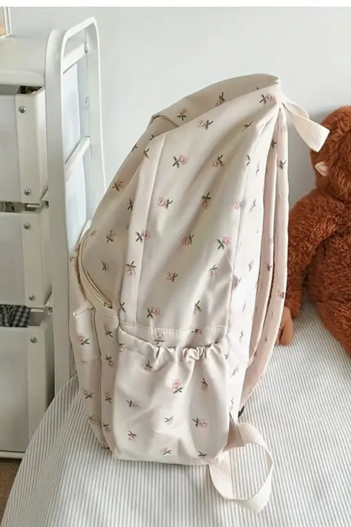 woys  4 Bölmeli Geniş Ebatlı Çiçek Desenli Kadın Sırt Çantası - Günlük Kullanım Kadın Sırt Çantası - Görsel 6