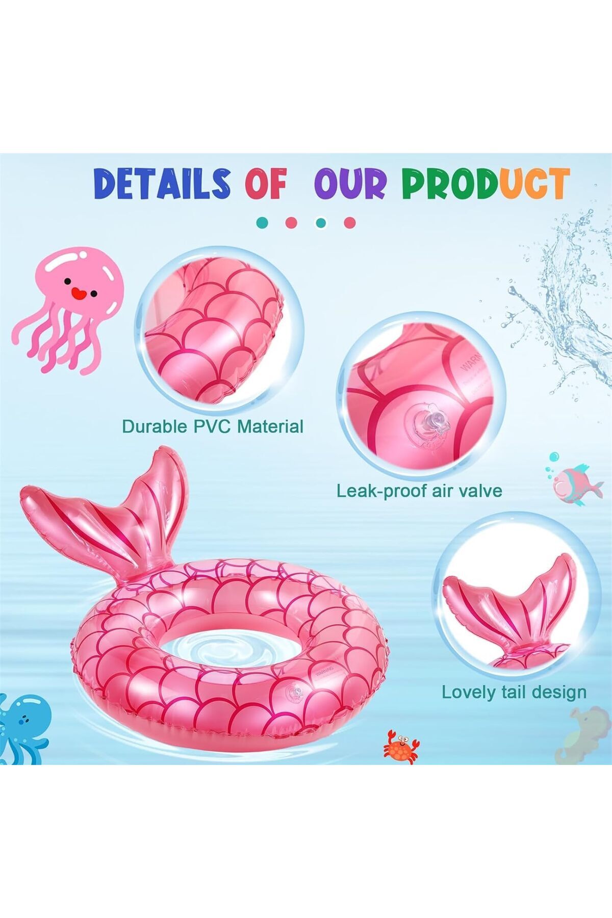 erorex-5 Pack Pool Floats Include 4 Pcs Mermaid Inflatable Swimming Rings 1 Pcs Pool Party Float Raft 5