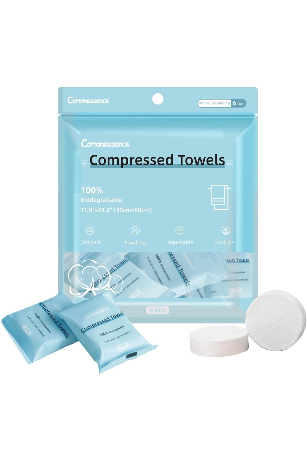 erorex-Compressed Towel Tablets 6 PCS Mini Disposable Face Compressed Towels Soft Compressed Hand Wipe 1