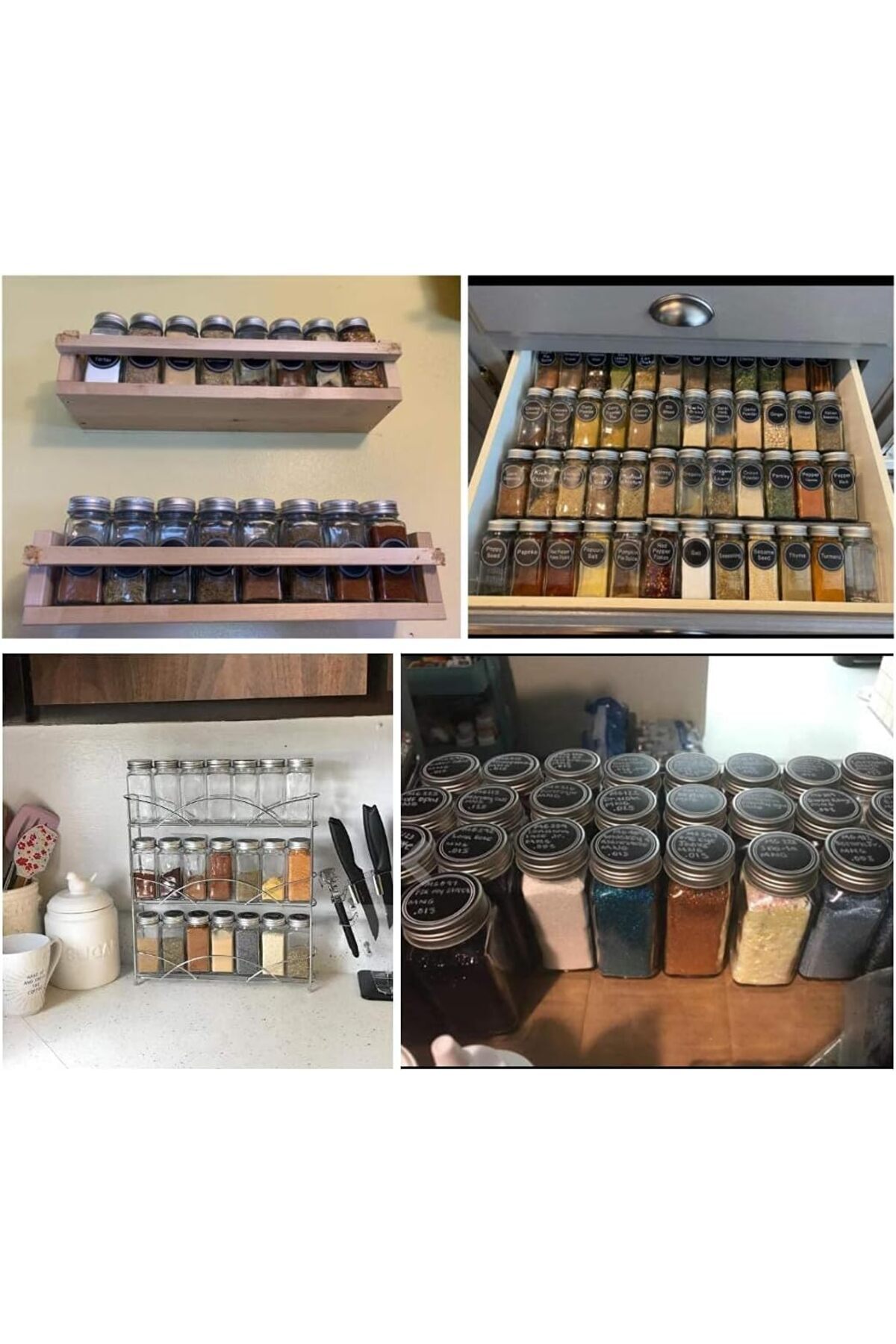 erorex-Glass Spice Jars Shaker Lids, 24 Pcs Square Spice Bottles 120Ml Spice Cabinet, Empty Seasoning Jars 6