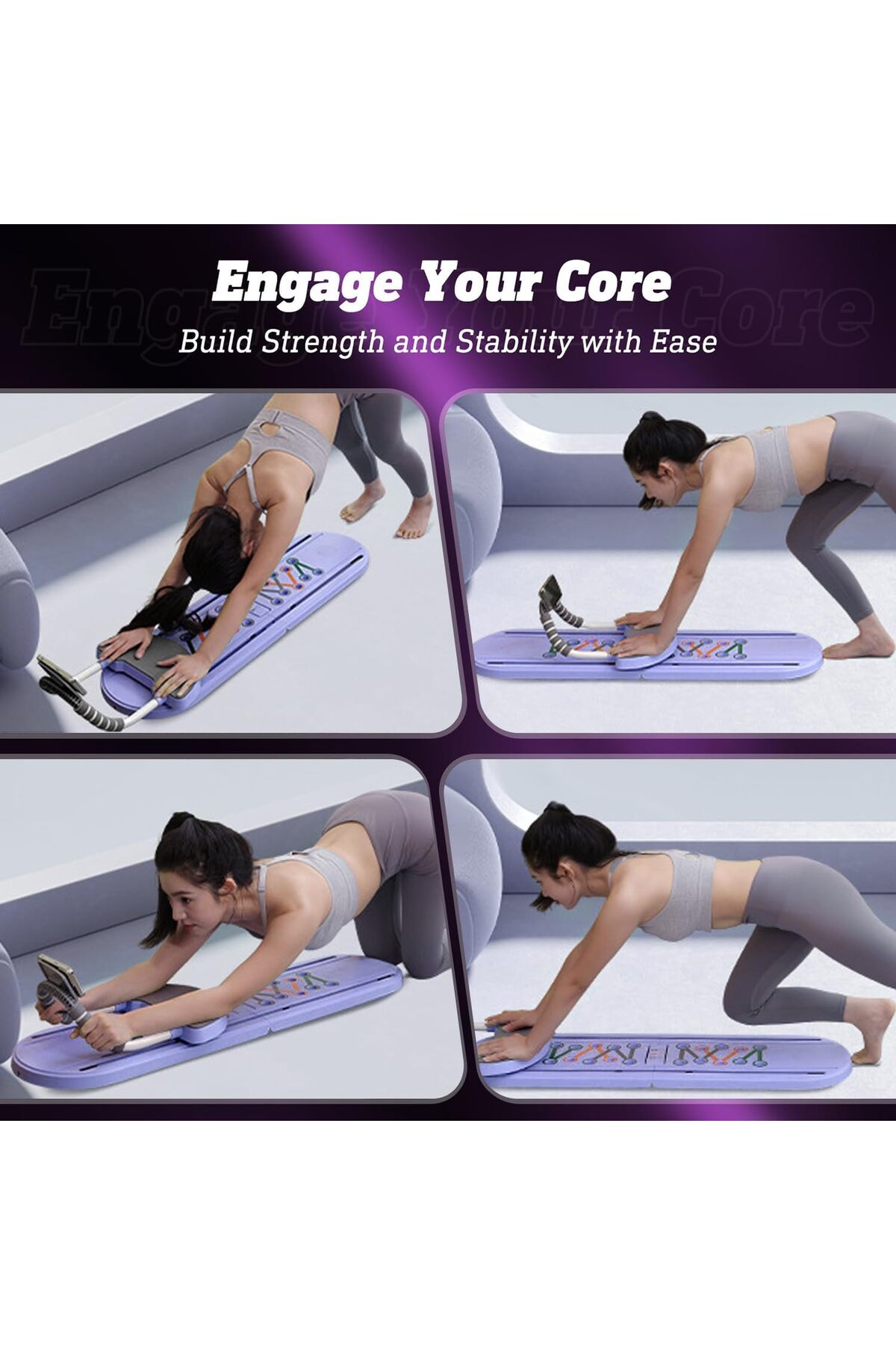 لوح بيلاتيس 5 في 1 لتمارين البطن واللياقة قابل للطي مع عصا بيلاتيس و حبل مقاومة مدرب شخصي AP-01