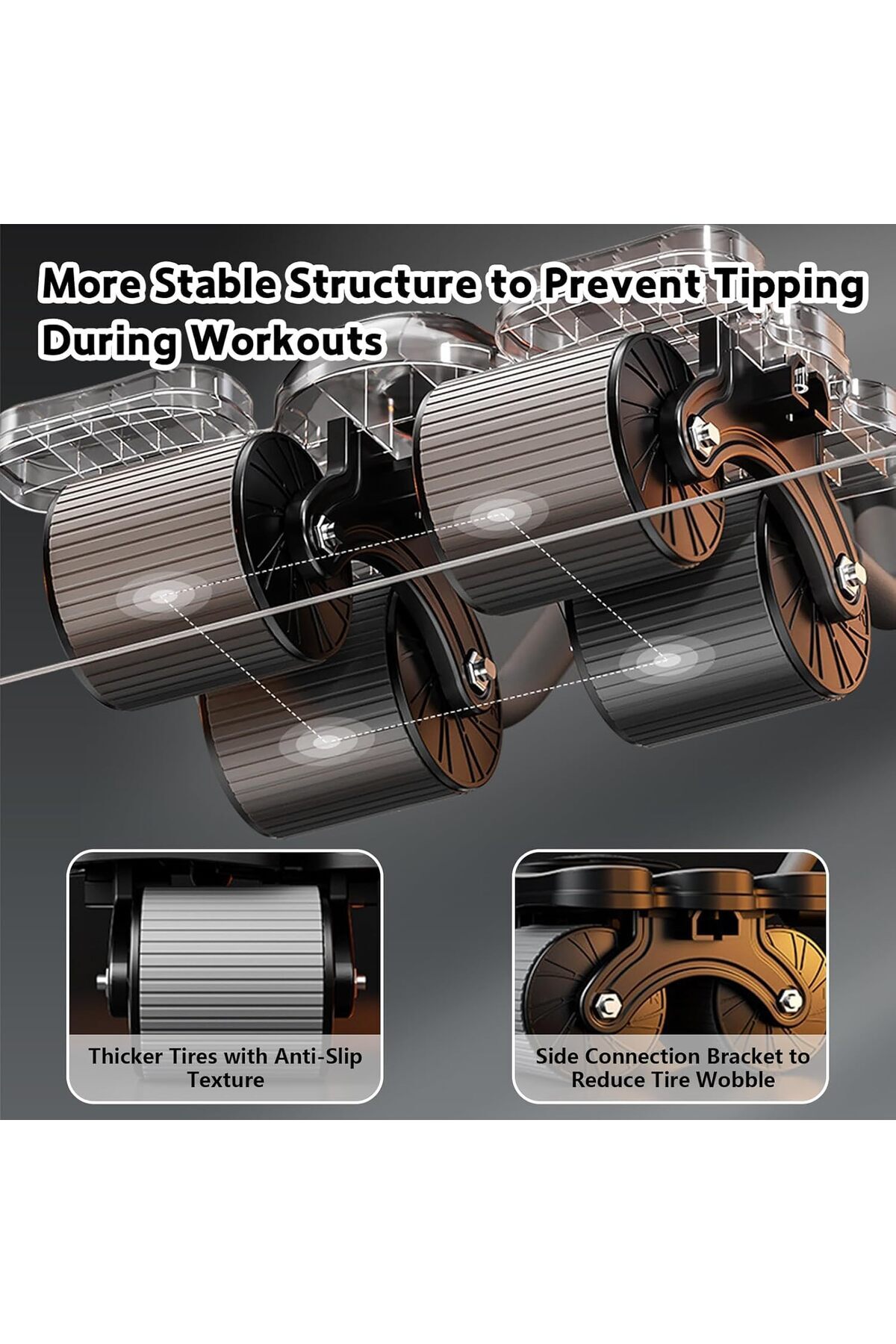 عجلة تمارين البطن مع ارتداد تلقائي ودعم للكوع معدات لياقة منزلية لحرق الدهون وشد الجسم,عجلة ارضية