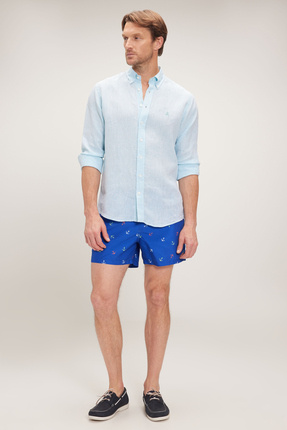 BROOKS BROTHERS Erkek Saks Mavi Çapa Desenli Deniz Şortu