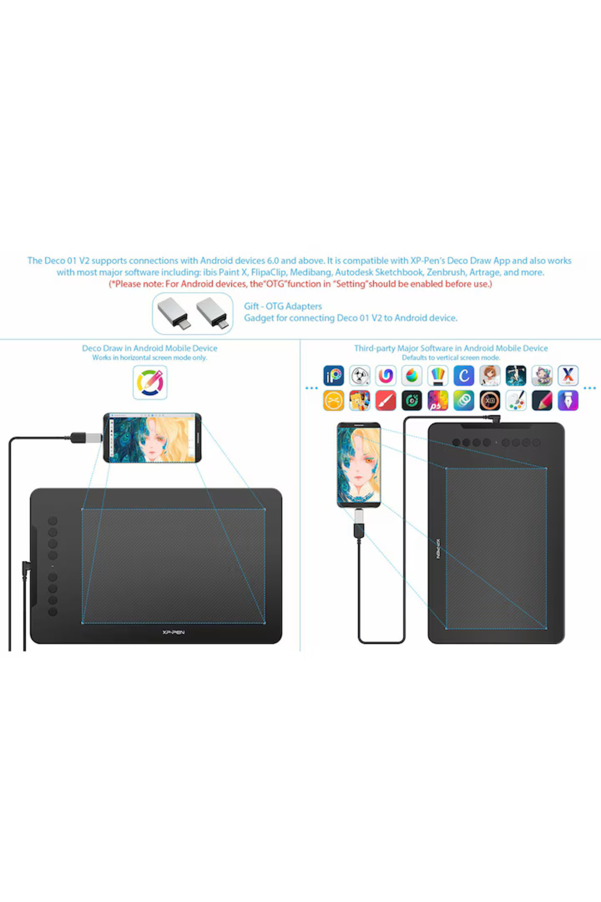 XP-Pen-Deco 01v2 Graphics Tablet, 10x6.25", TILT, OTG + Android, 8 Buttons, 8192 Pressure Levels 6