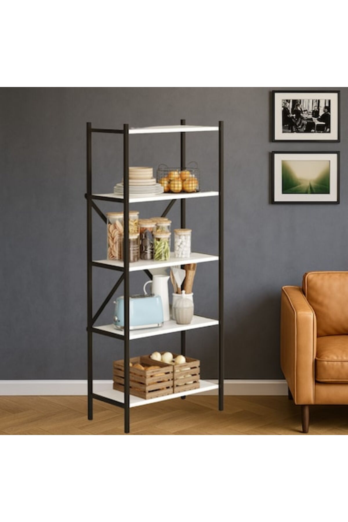 Bezubi-Multifunctional Library Shelf with 4 open shelves, modern design, white 1