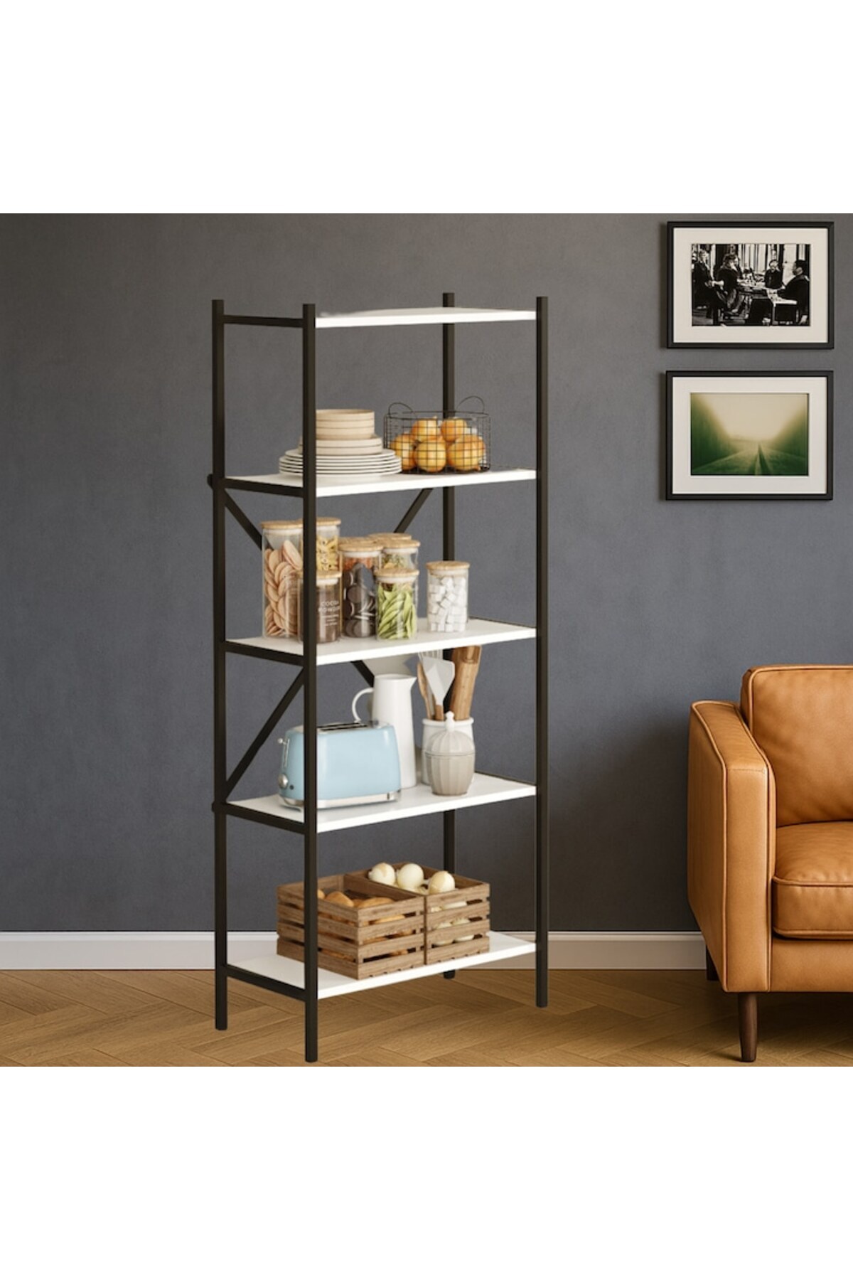 Bezubi-Multifunctional Library Shelf with 4 open shelves, modern design, white 2