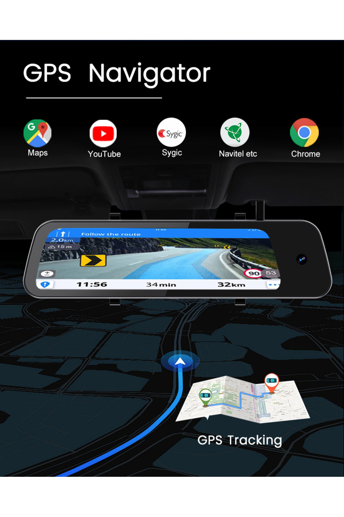 fun zone-P9000 9.66"Touch Screen 4G 3-CHDash Camera with Relay With Step-down Line 4