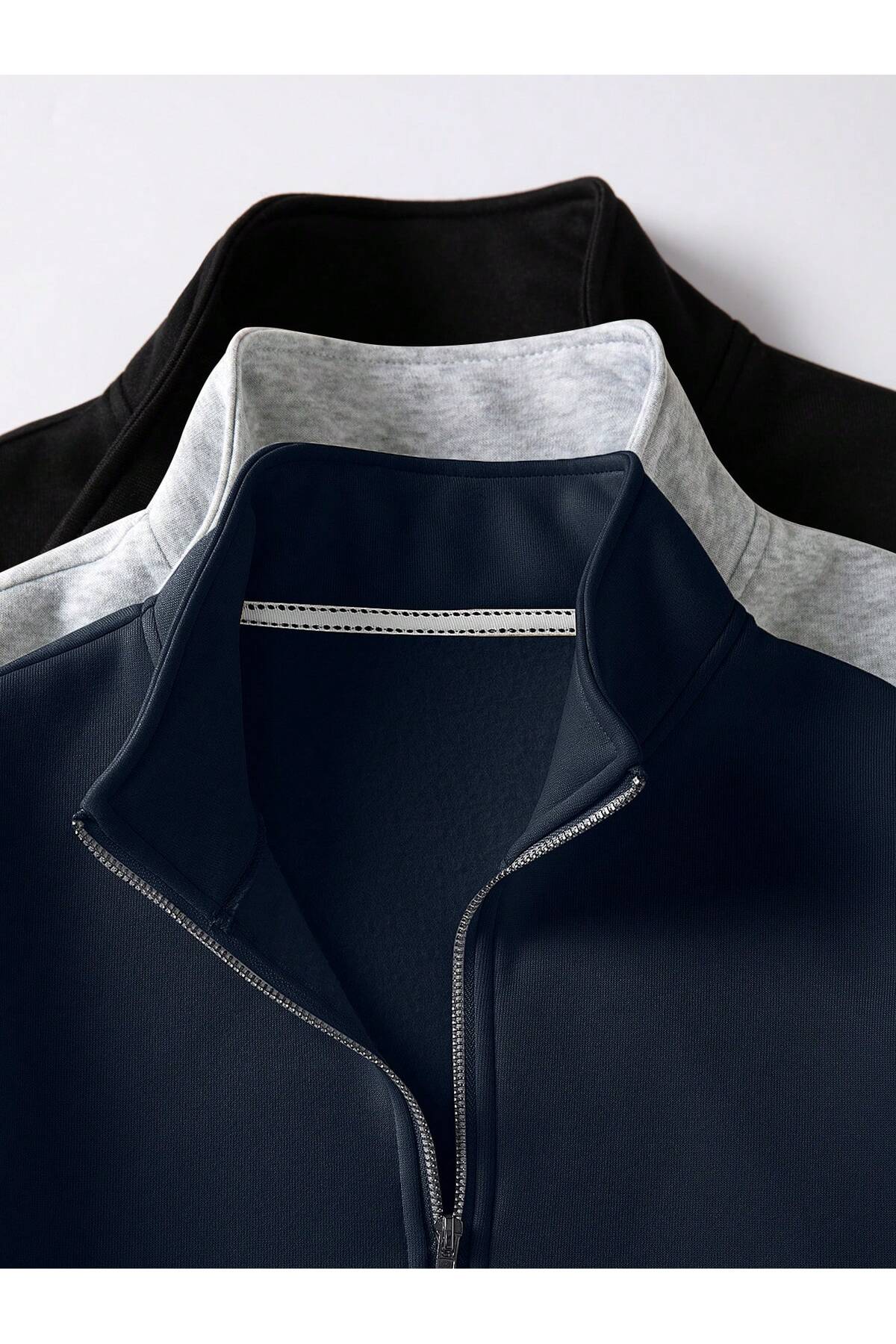 3LÜ ERKEK Yarım Fermuar Dik Yaka Sweatshirt — رنگارنگ EYAX-DKYKA-003 — تصویر 4 از 8