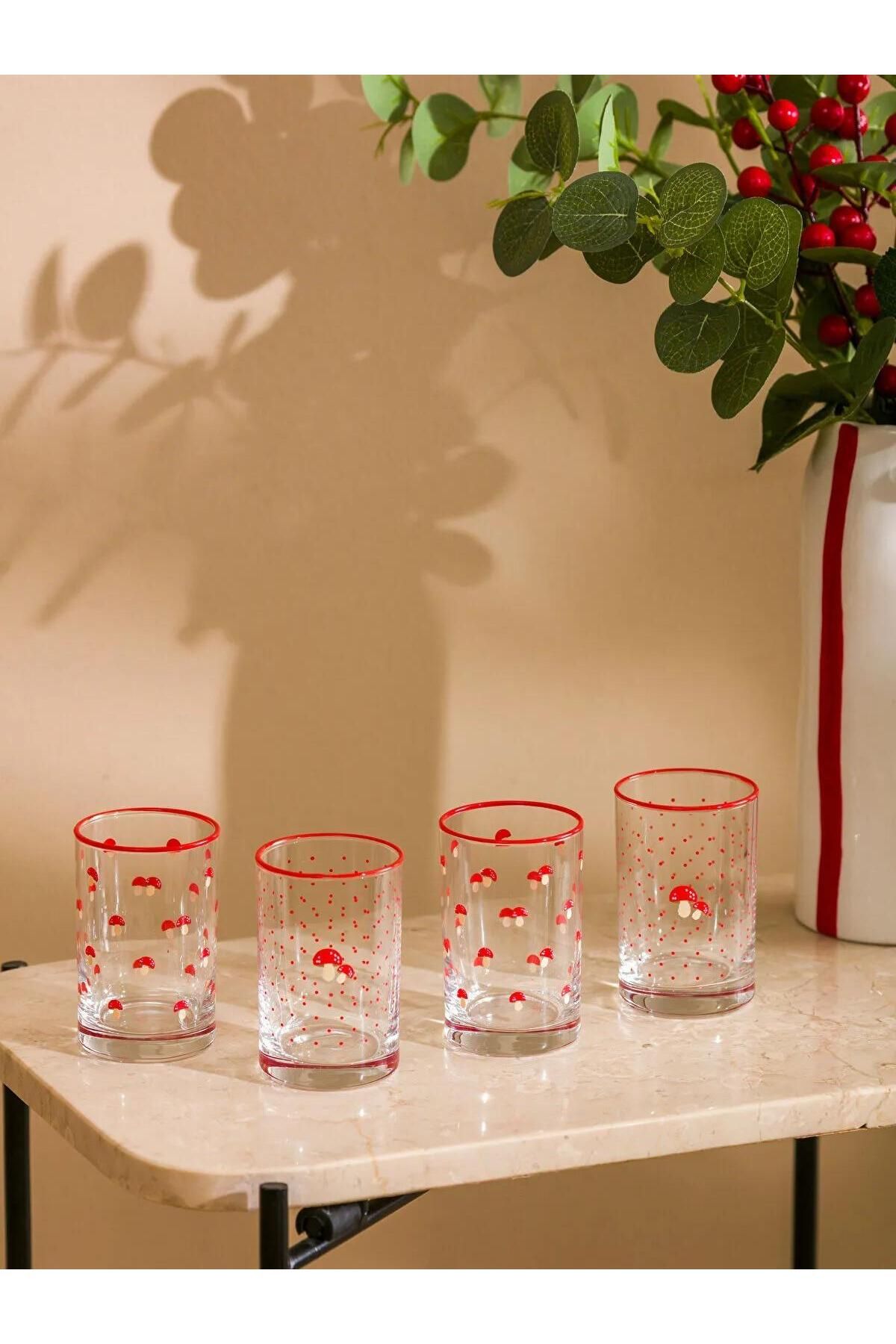 LC Waikiki-Lcw Home Mixed Mushroom Printed Glass Water Cup Set of 4 125 ml (W5) 1