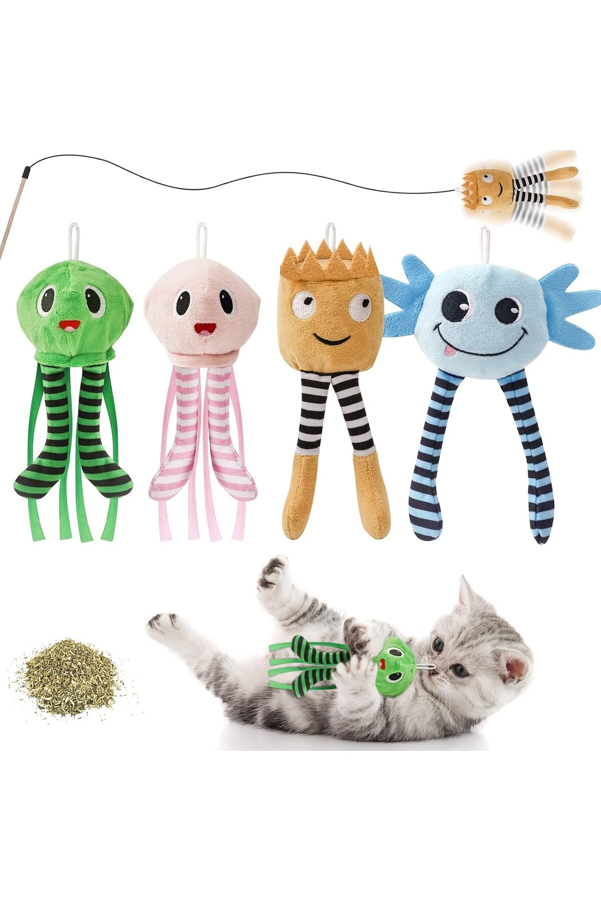 Saharaz-Plush Catnip Toys Indoor Sounding Interactive Squeaky Cat Toys Cats Chew for Cleaning Teeth(4PC) 1