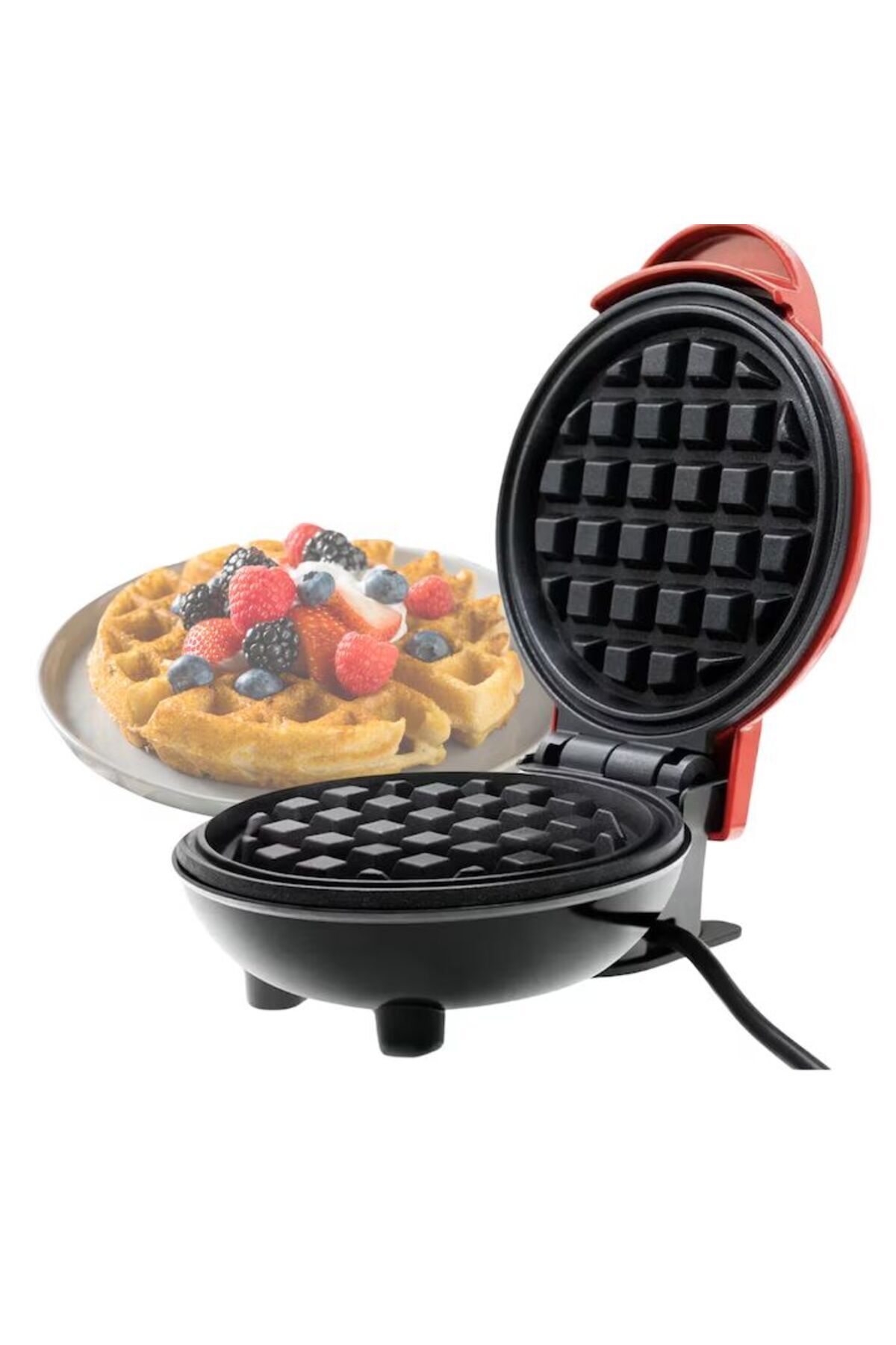 MACVI-Macvi® mini waffle maker for waffles with non-stick plates, light indicator, compact design, red 1