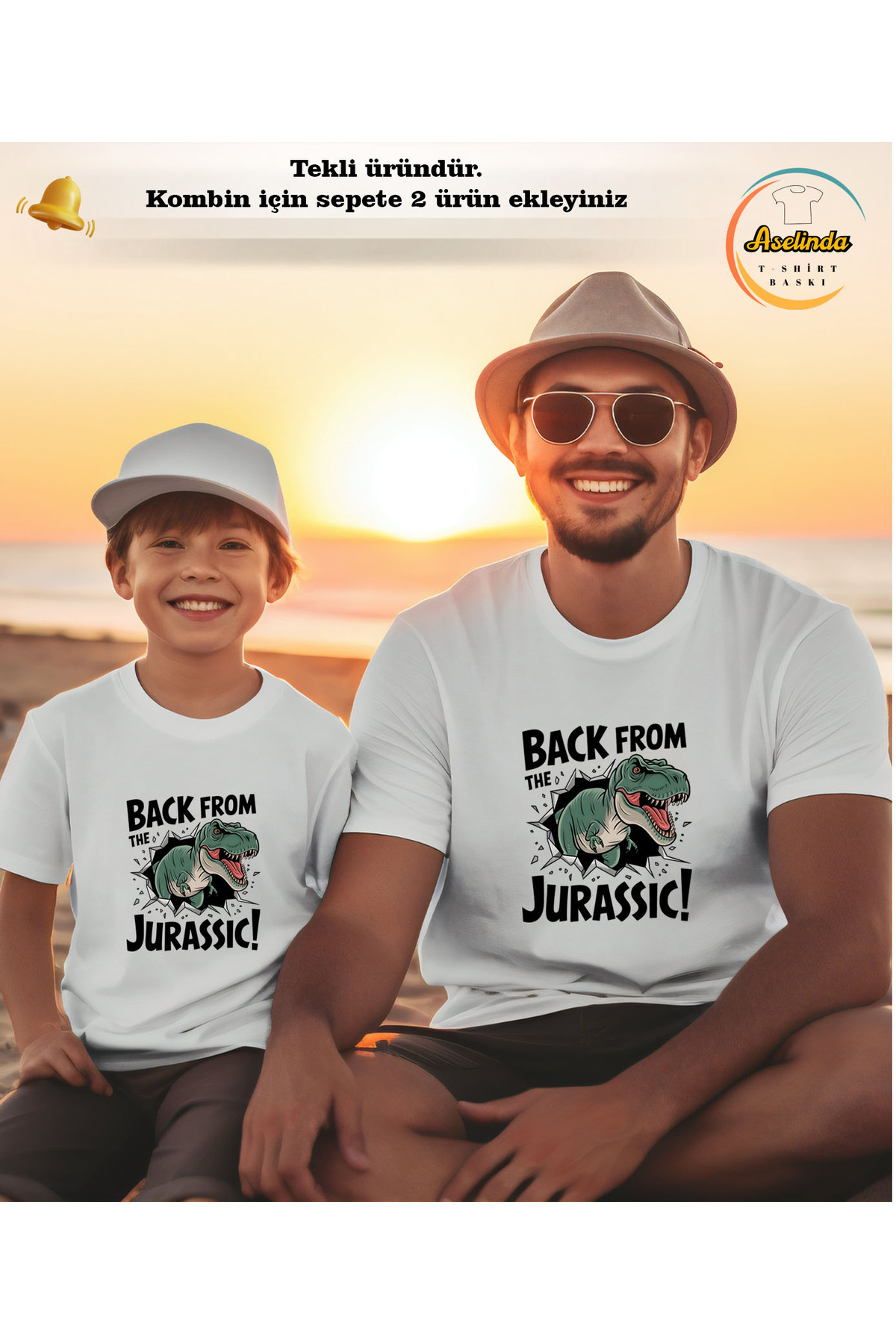 ASELİNDA-Dinosaur Printed Father-Son Matching T-Shirt (Add 2 Items to Make a Matching Set) 1
