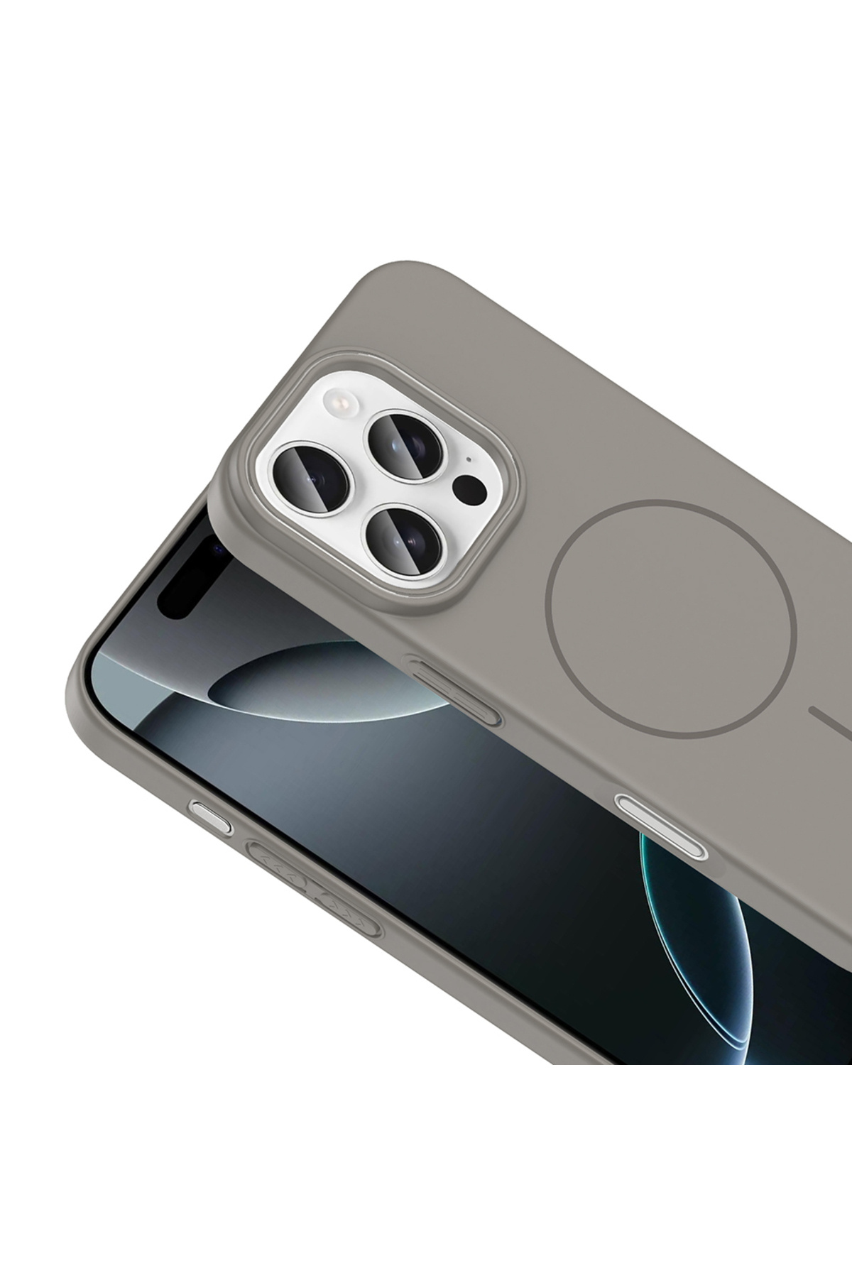 MRCİLETİSİM-iPhone 16 Pro Max Case with Magsafe Feature, Hard Smooth Feel, Gray Cover Ruby 3