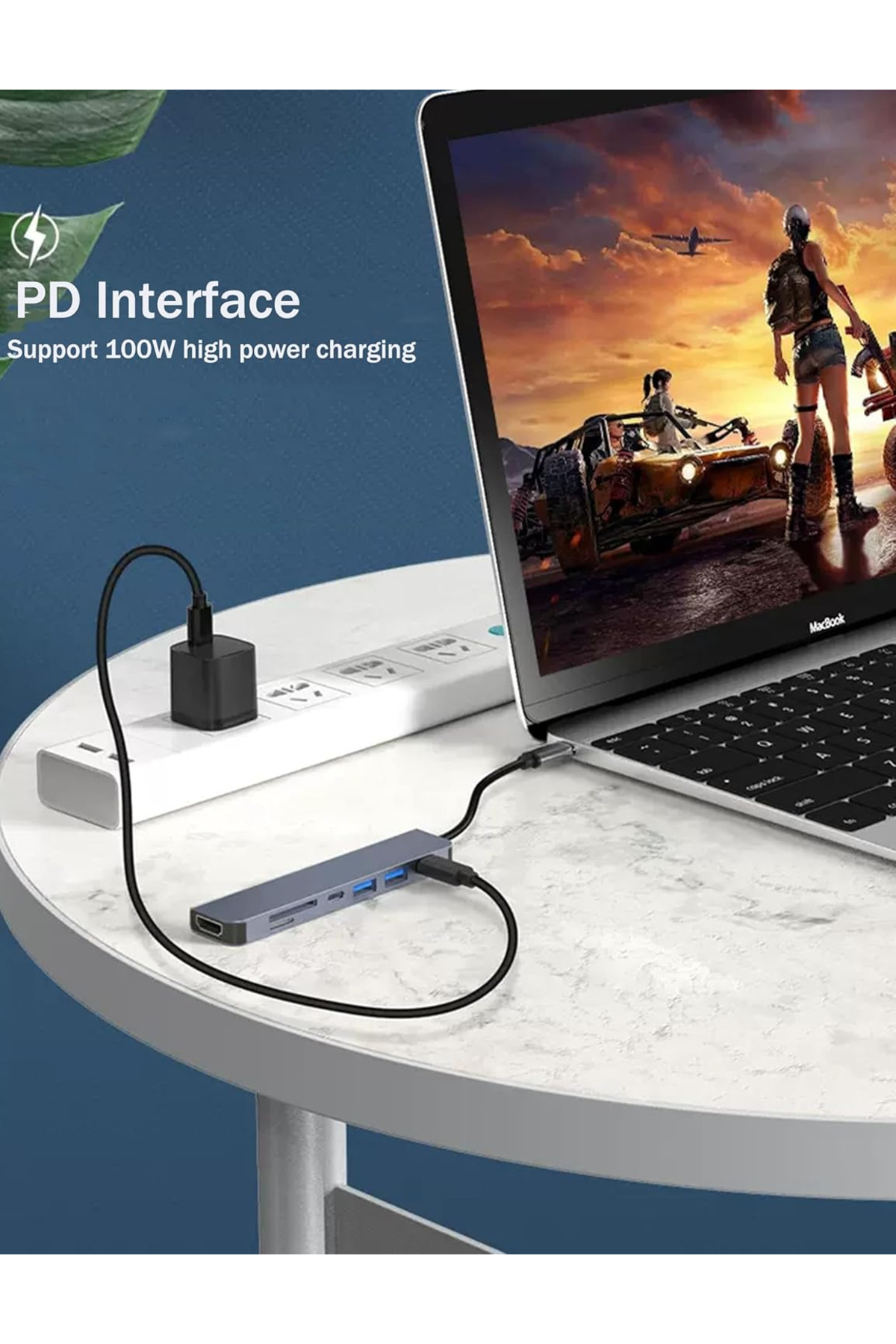 Denx-موزع USB C، محول متعدد المنافذ 7 في 1 مع USB-C الى 4K HDMI، قارئ بطاقات 2