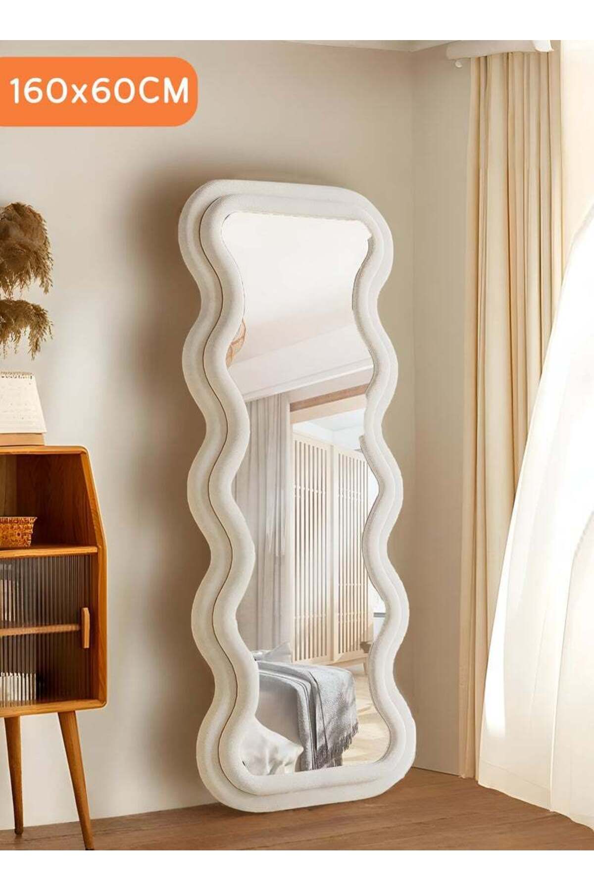 Taimi-Large Mirror with Elegant Design170x70cm-Full Length Mirror With Beige Velvet Frame 3