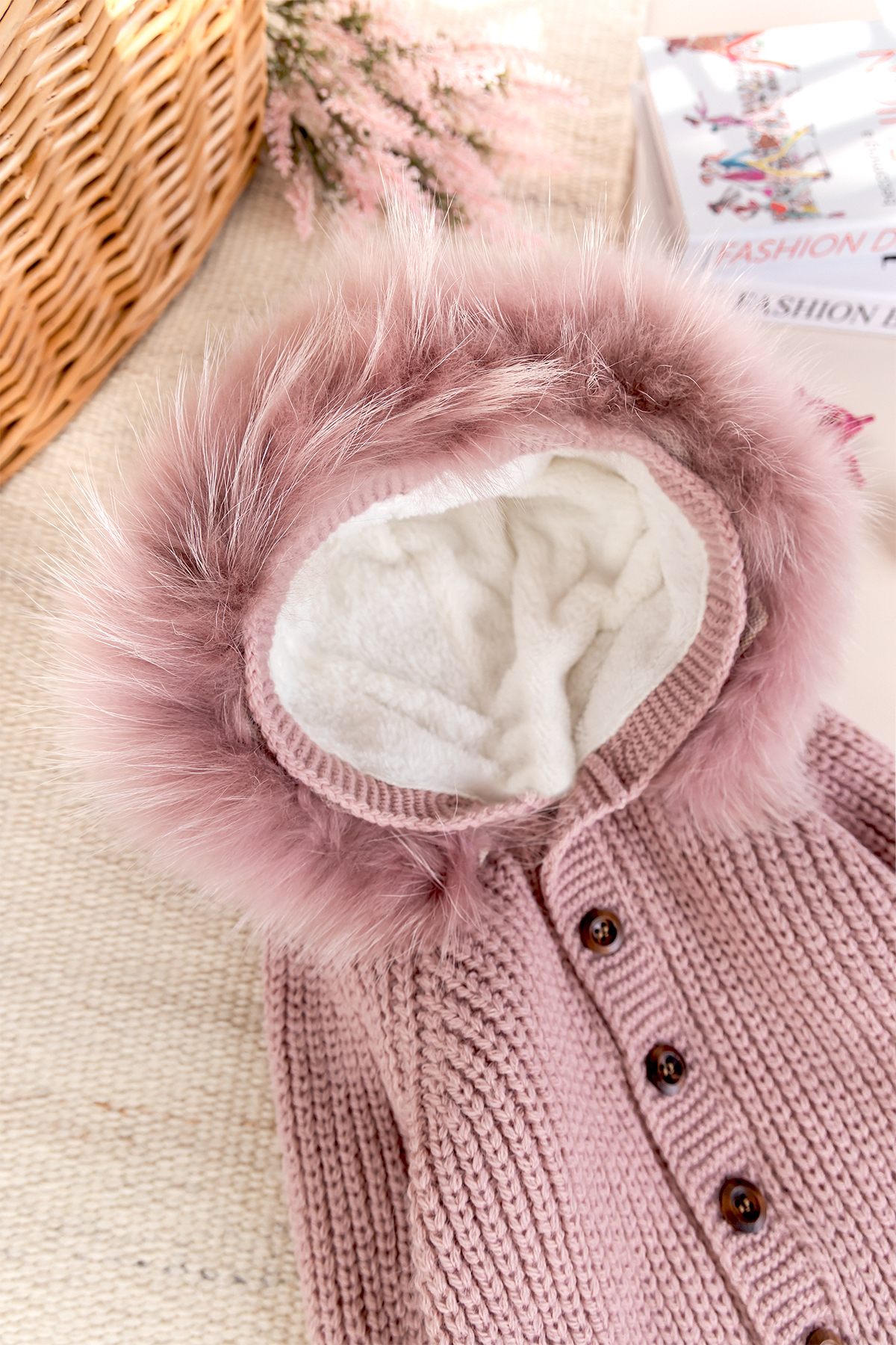 Babymod Triko Örgü Kışlık İçi Welsoft Astarlı Kapüşonlu Kız/Erkek Bebek Tulum fotoğrafı 5 (önizleme)