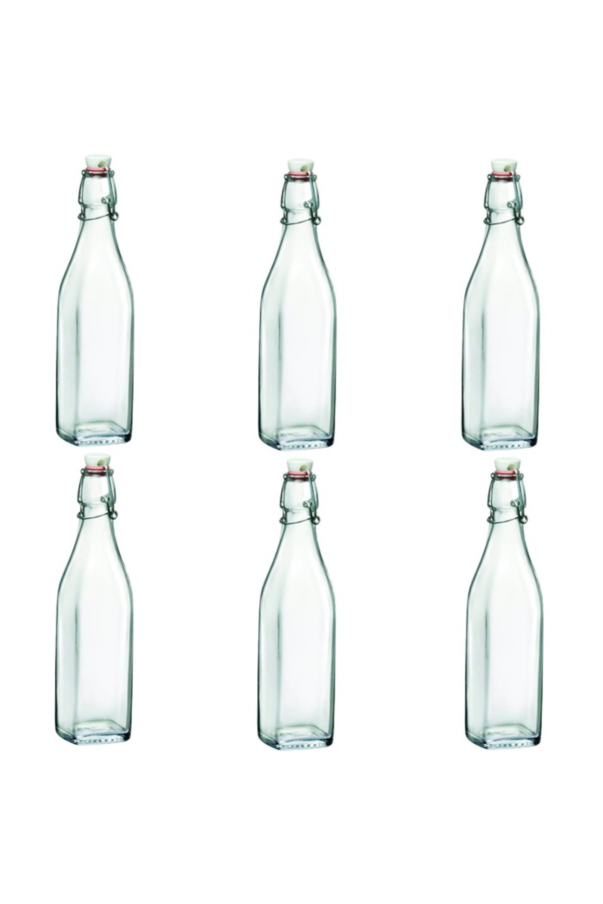 Bormioli Rocco-Set of 6 rectangular BORMIOLI SWING bottles with airtight closure, 1000ml 1