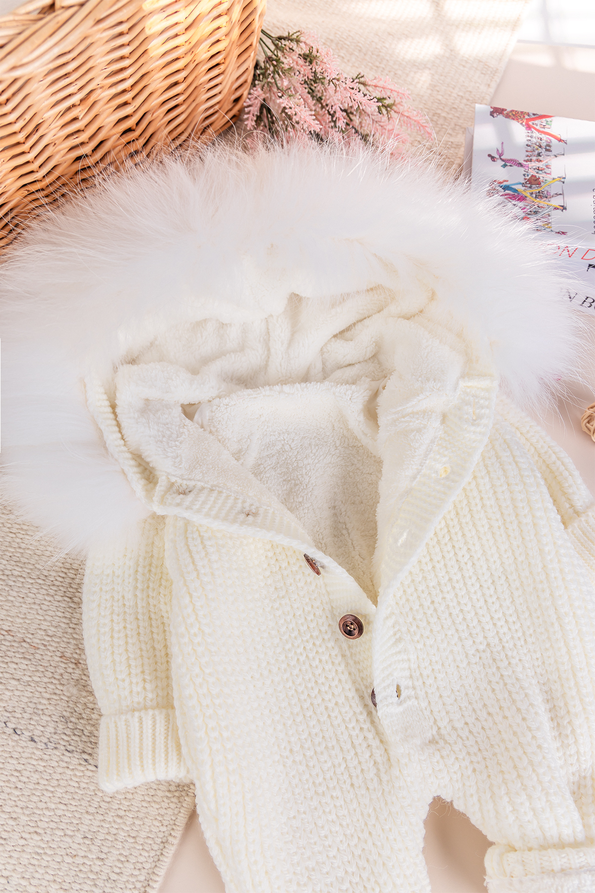 Babymod Triko Örgü Kışlık İçi Welsoft Astarlı Kapüşonlu Kız/Erkek Bebek Tulum fotoğrafı 2 (önizleme)