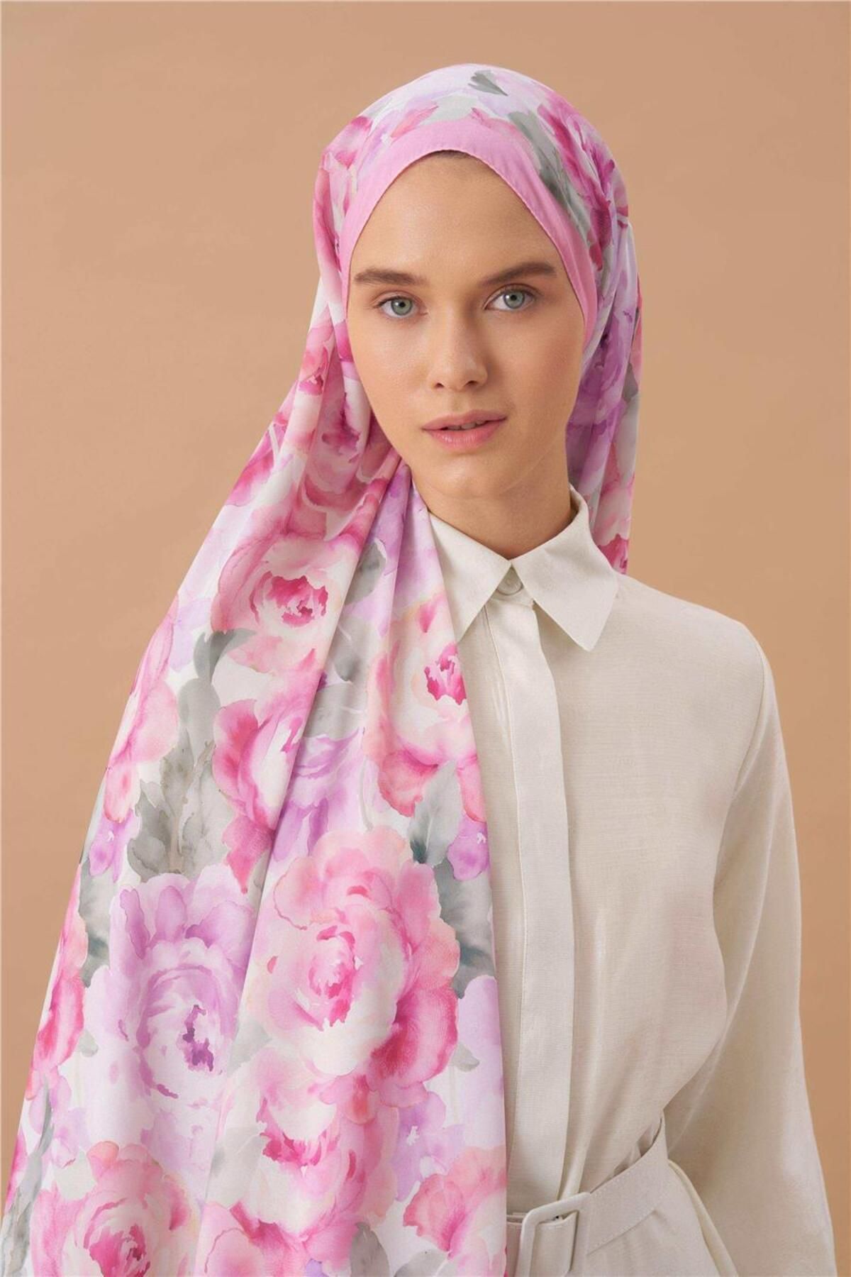 İpekhan-Fine Cotton Viscose Soft Shawl with Large Flower Pattern, Light and Stylish Shawl 1