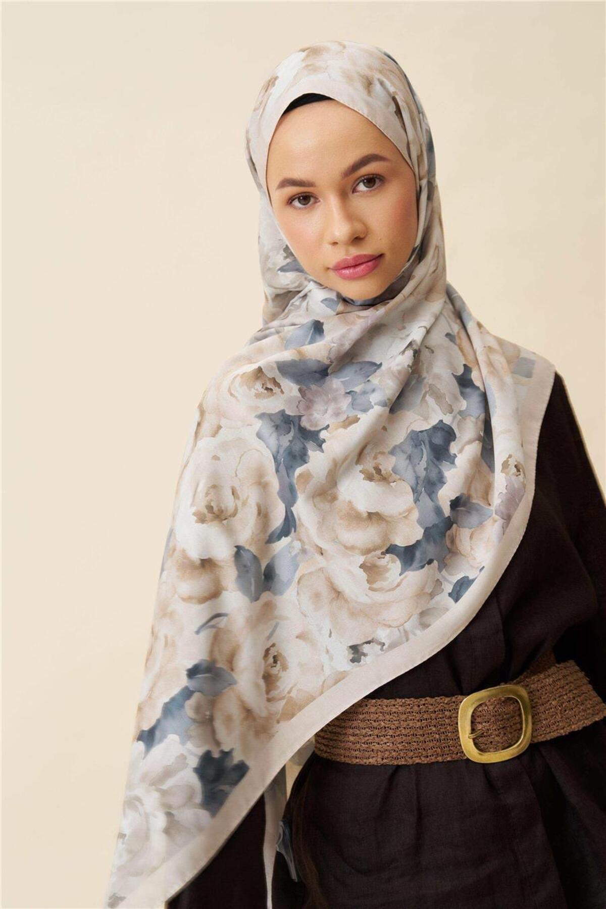 İpekhan-Fine Cotton Viscose Soft Shawl with Large Flower Pattern, Light and Stylish Shawl 4