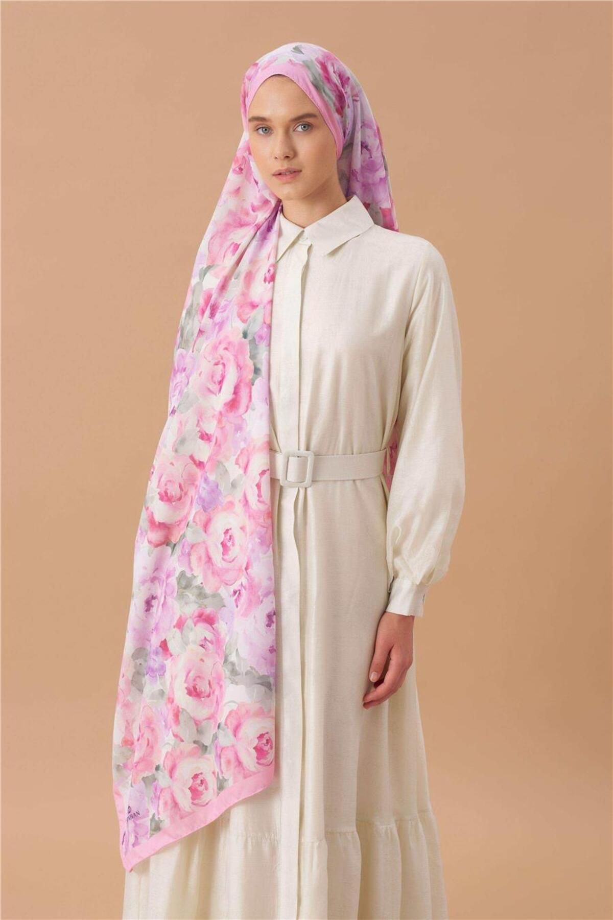 İpekhan-Fine Cotton Viscose Soft Shawl with Large Flower Pattern, Light and Stylish Shawl 2