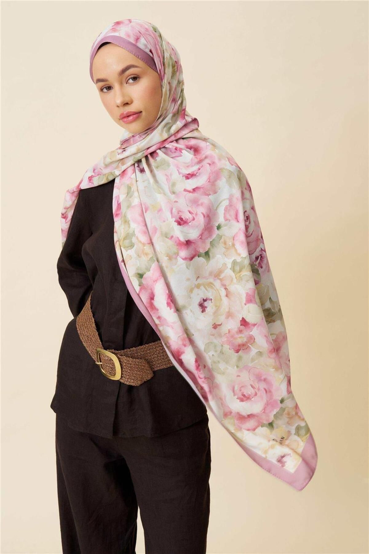 İpekhan-Fine Cotton Viscose Soft Shawl with Large Flower Pattern, Light and Stylish Shawl 2