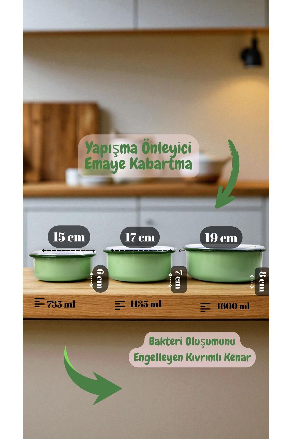 İnci Emaye-No. 14 - 16 - 18 Enameled Storage Container Set of 3 3