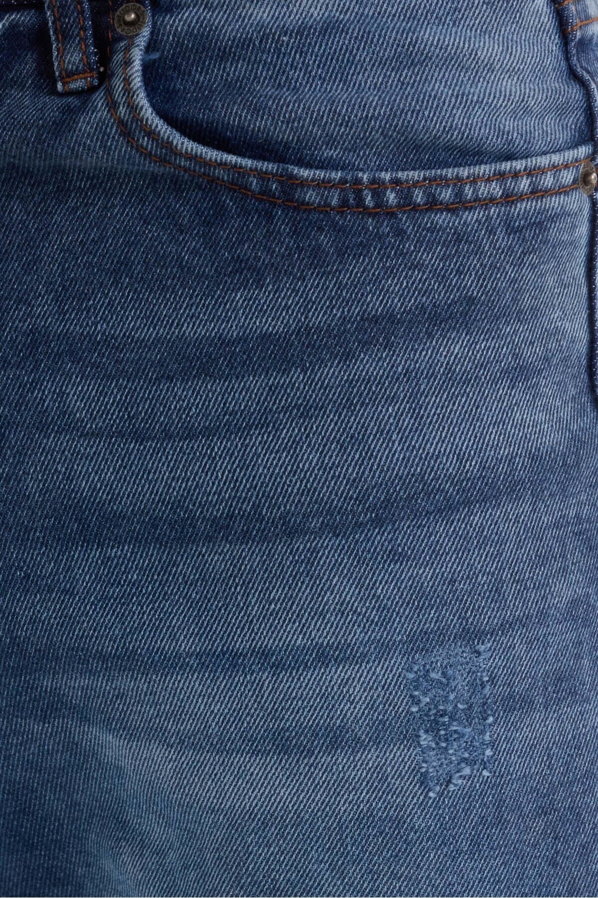 Tudors  Erkek Regular Fit %100 Pamuk Yan Cepli Baggy Lacivert Jean Kot Pantolon - Görsel 6