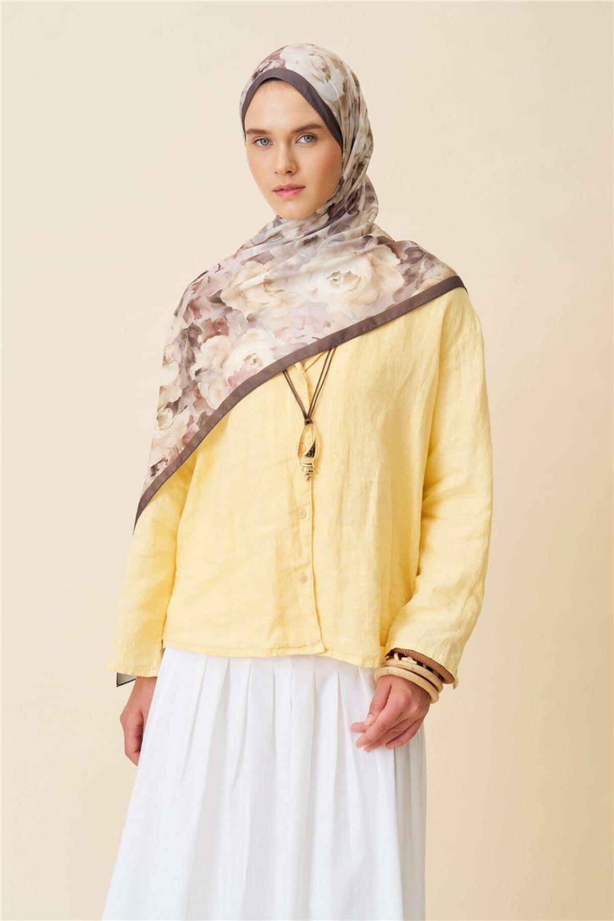İpekhan-Fine Cotton Viscose Soft Shawl with Large Flower Pattern, Light and Stylish Shawl 4