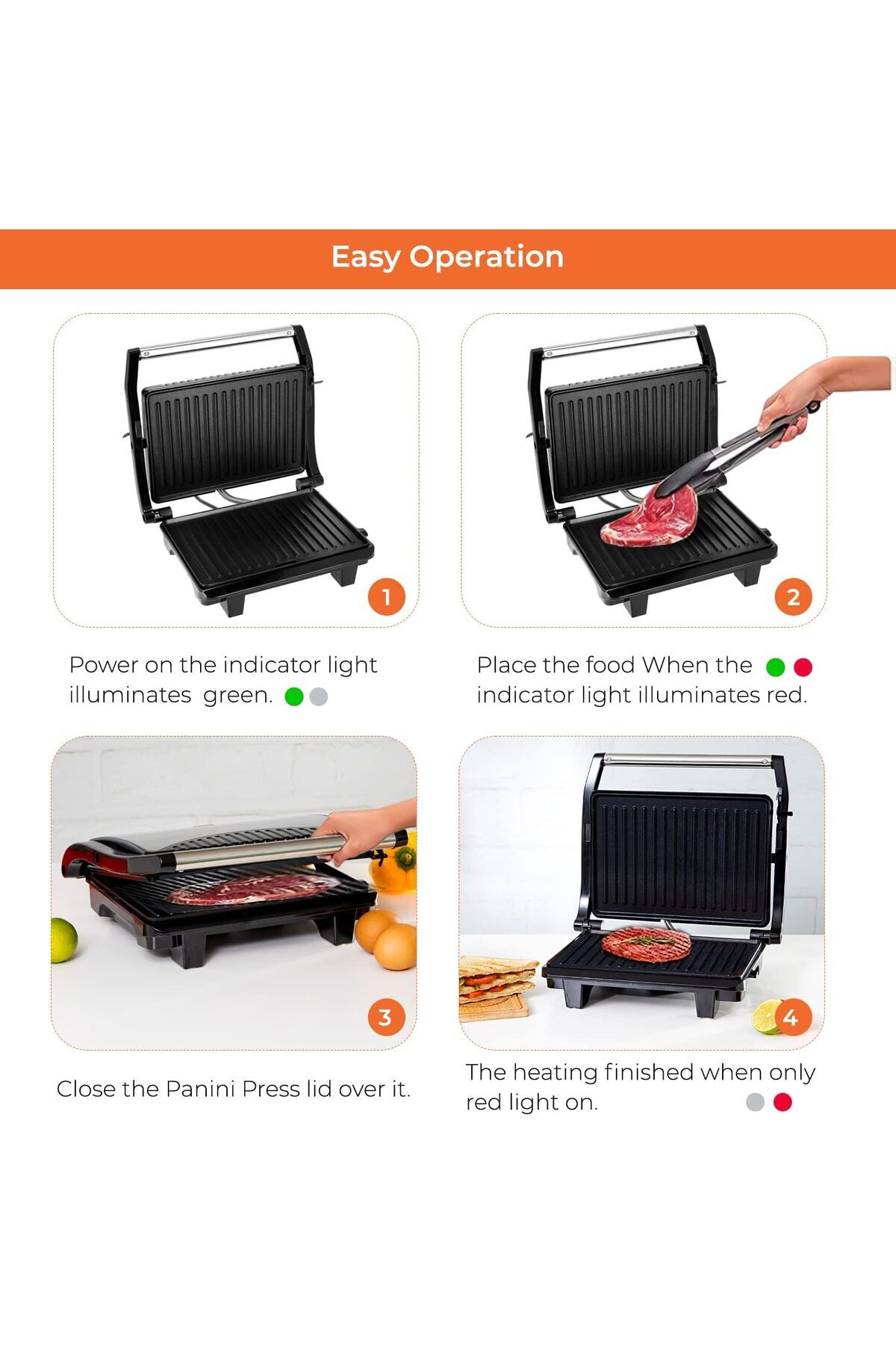 Geepas-Grill Maker With Non-Stick Cooking Plate And Automatic Temperature Control 1600 W 5