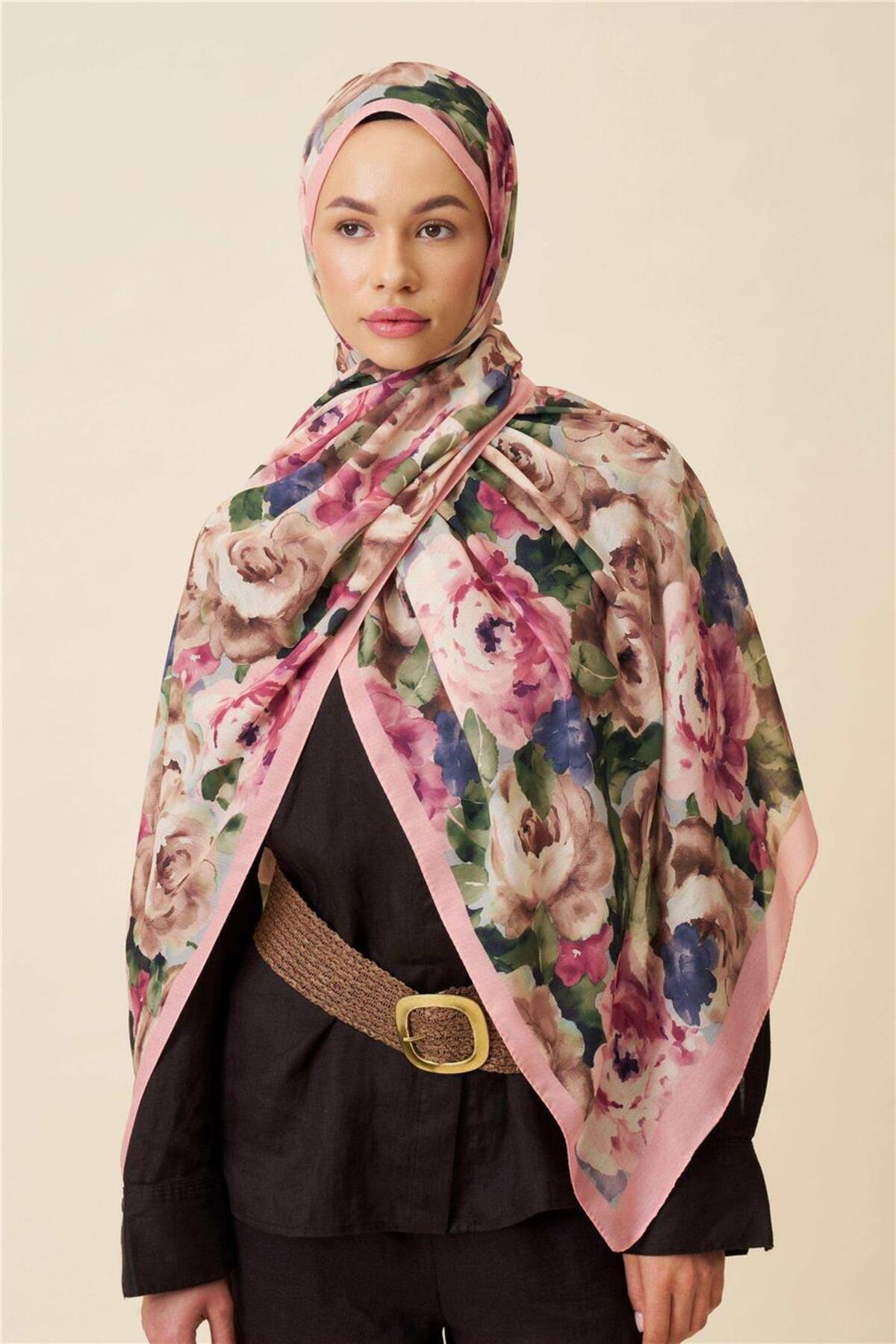 İpekhan-Fine Cotton Viscose Soft Shawl with Large Flower Pattern, Light and Stylish Shawl 4