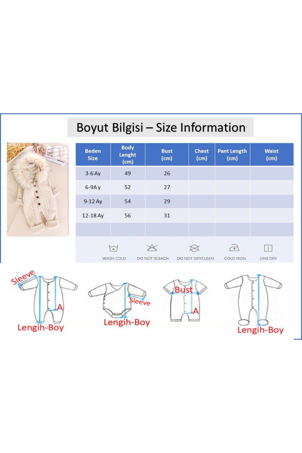 Babymod Triko Örgü Kışlık İçi Welsoft Astarlı Kapüşonlu Kız/Erkek Bebek Tulum fotoğrafı 6 (önizleme)