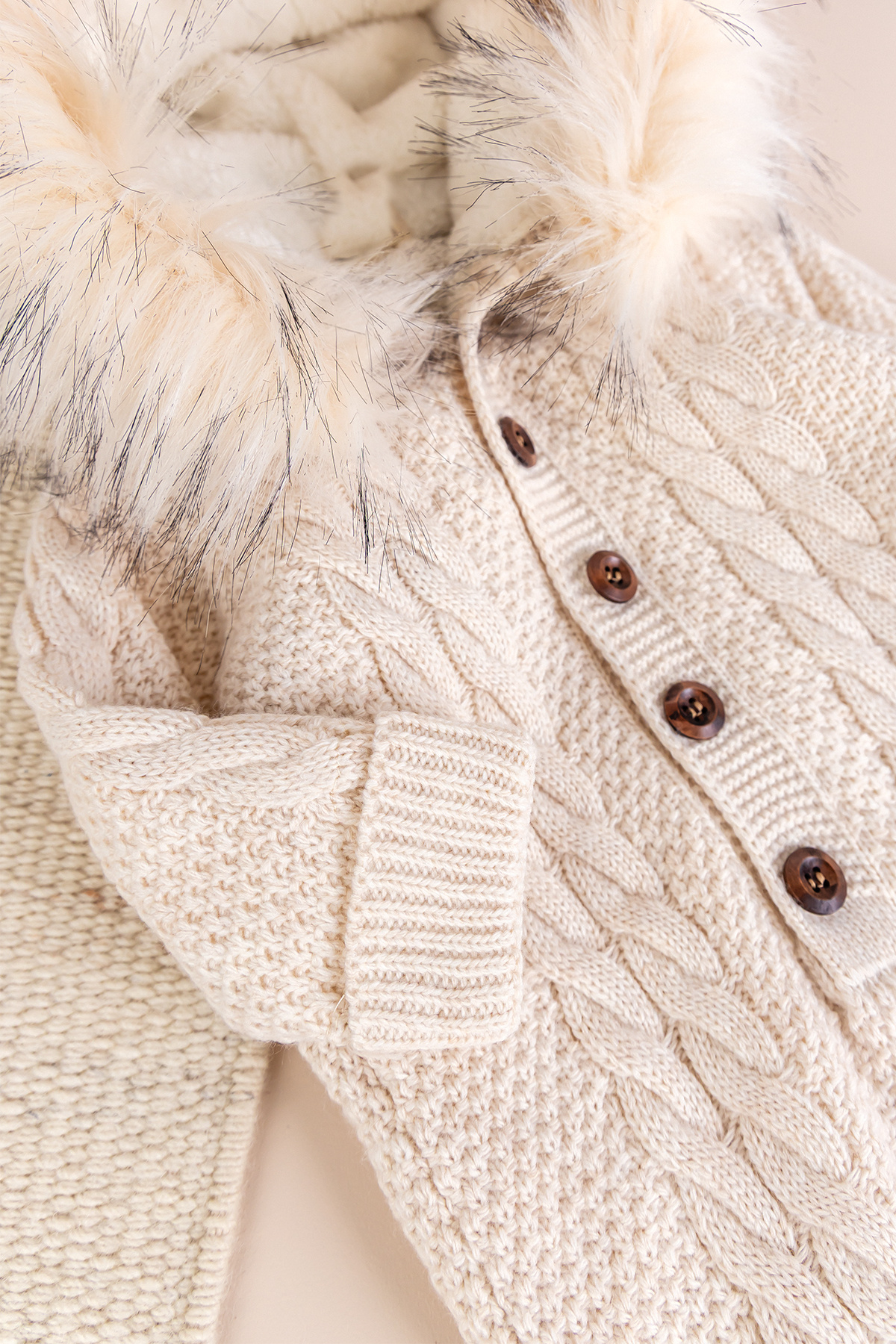 Babymod Triko Örgü Kışlık İçi Welsoft Astarlı Kapüşonlu Kız/Erkek Bebek Tulum fotoğrafı 3 (önizleme)