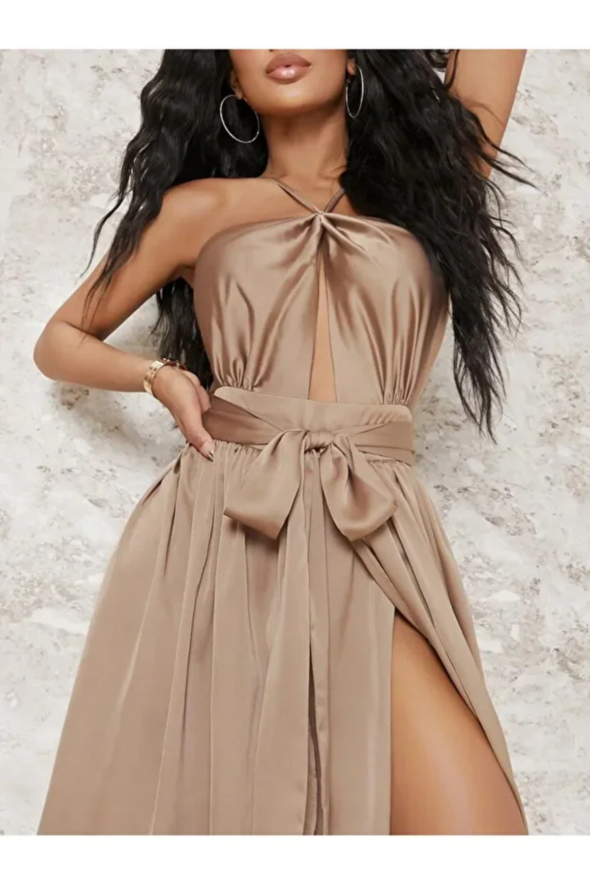 FASHION COCKTAIL Satin Chest Window Back Low-cut Slit Long Evening Wedding Graduation  Dress for Women price in Saudi Arabia | Compare Prices