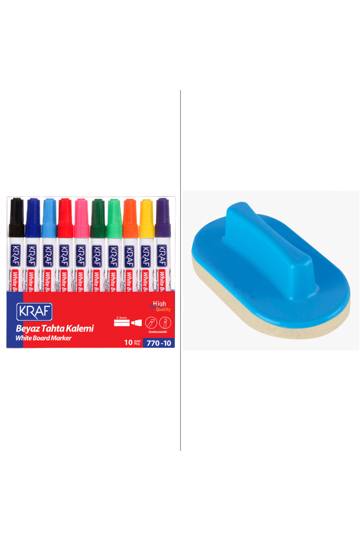 ICECOPY KRAF DOLDURULABİLİR TAHTA KALEMİ 10LU SET + TAHTA SİLGİSİ SET