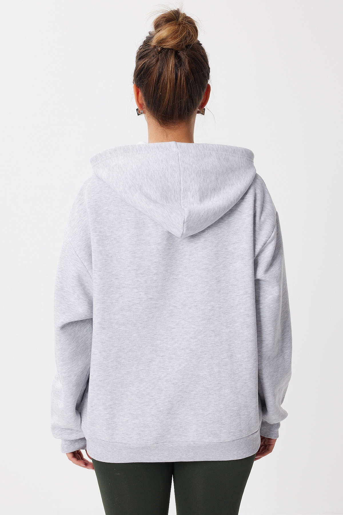 Lovelyİstanbul Baskılı Kapüşonlu Şardonlu Oversize Örme Sweatshirt LUB0227 GRİ MELANJ görsel 7