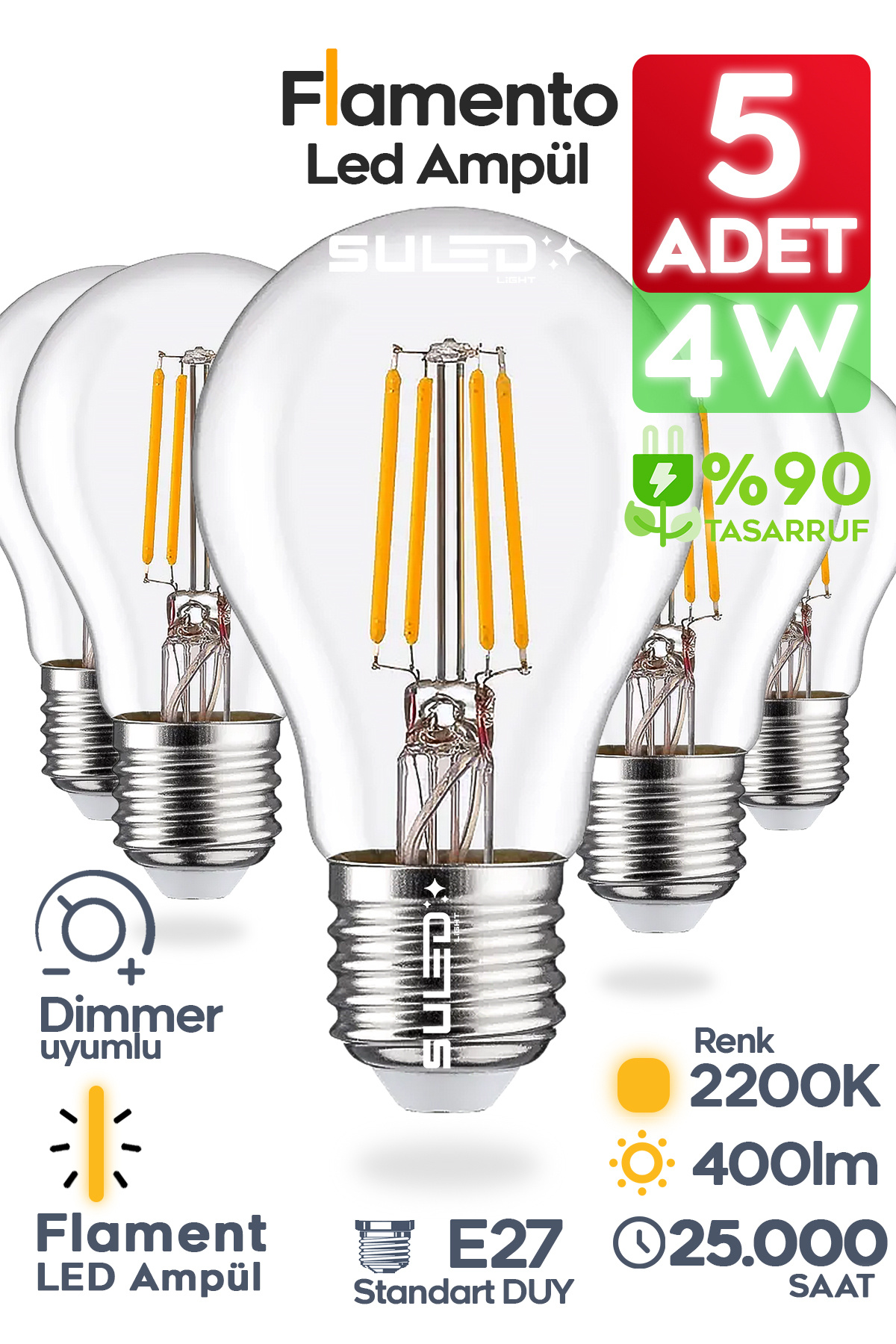 SULED Flamento Rustik Ampül E27 Duy 220V Dimmer Uyumlu %90 Tasarruflu Ev Cafe Aplik Abajur Tavan Ampül