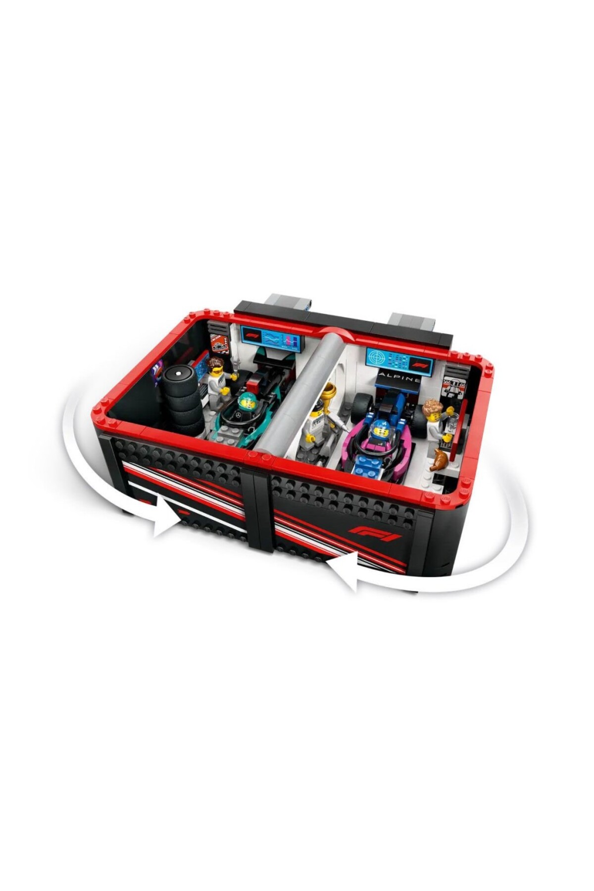 Nessiworld 60444 اسباب‌بازی ساختنی شهرک F1 گاراژ و خودروهای مرسدس-آم‌جی و آلپاین ۶۷۸ قطعه +۷ سال