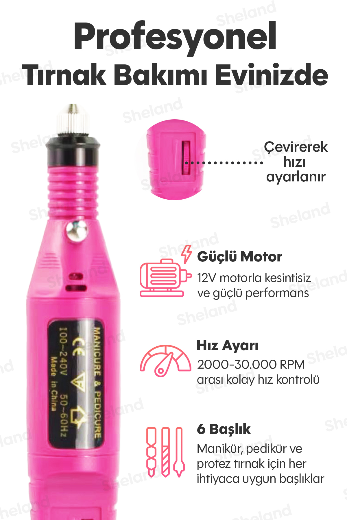 Sheland Elektrikli Manikür & Pedikür Cihazı 6 Başlık + Zımpara