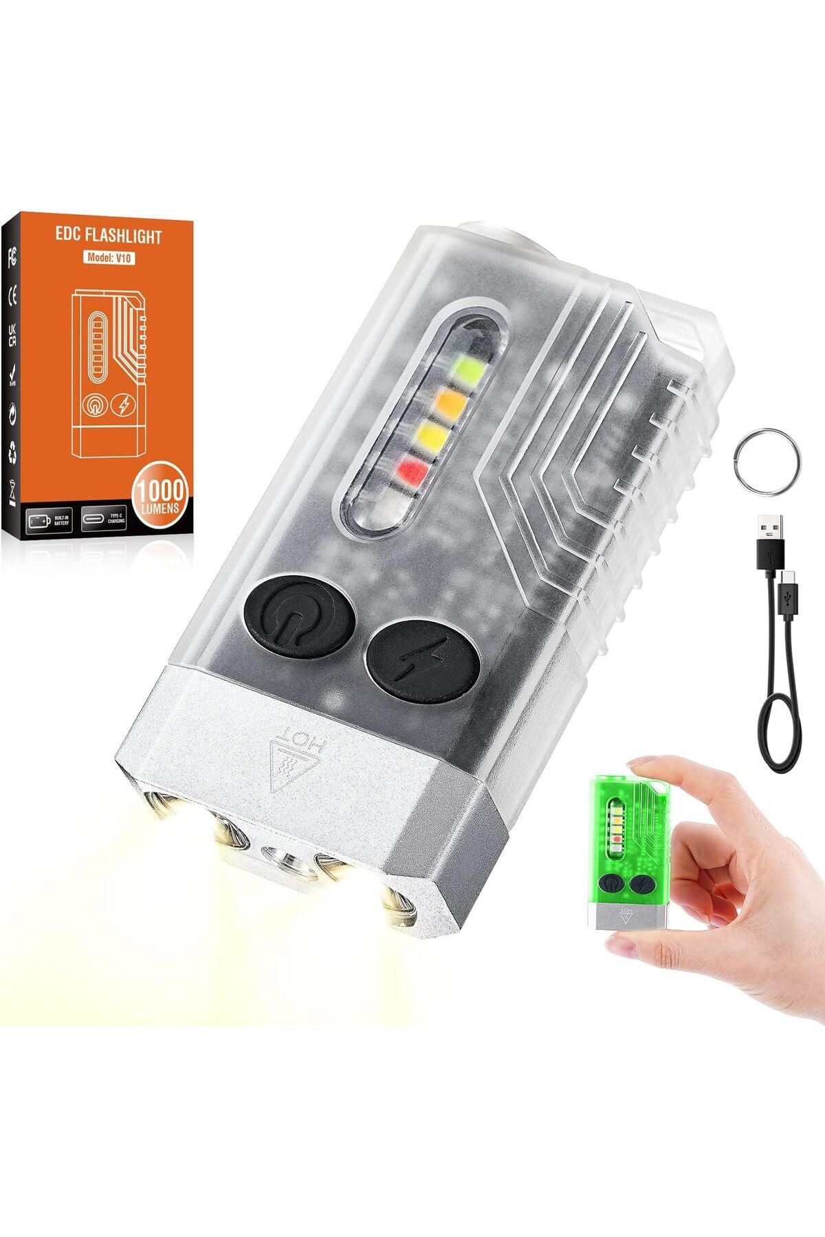 erorex-Mini LED Flashlight V10 Small Powerful Flashlight 14 Modes 1000LM Rechargeable Transparent EDC 1